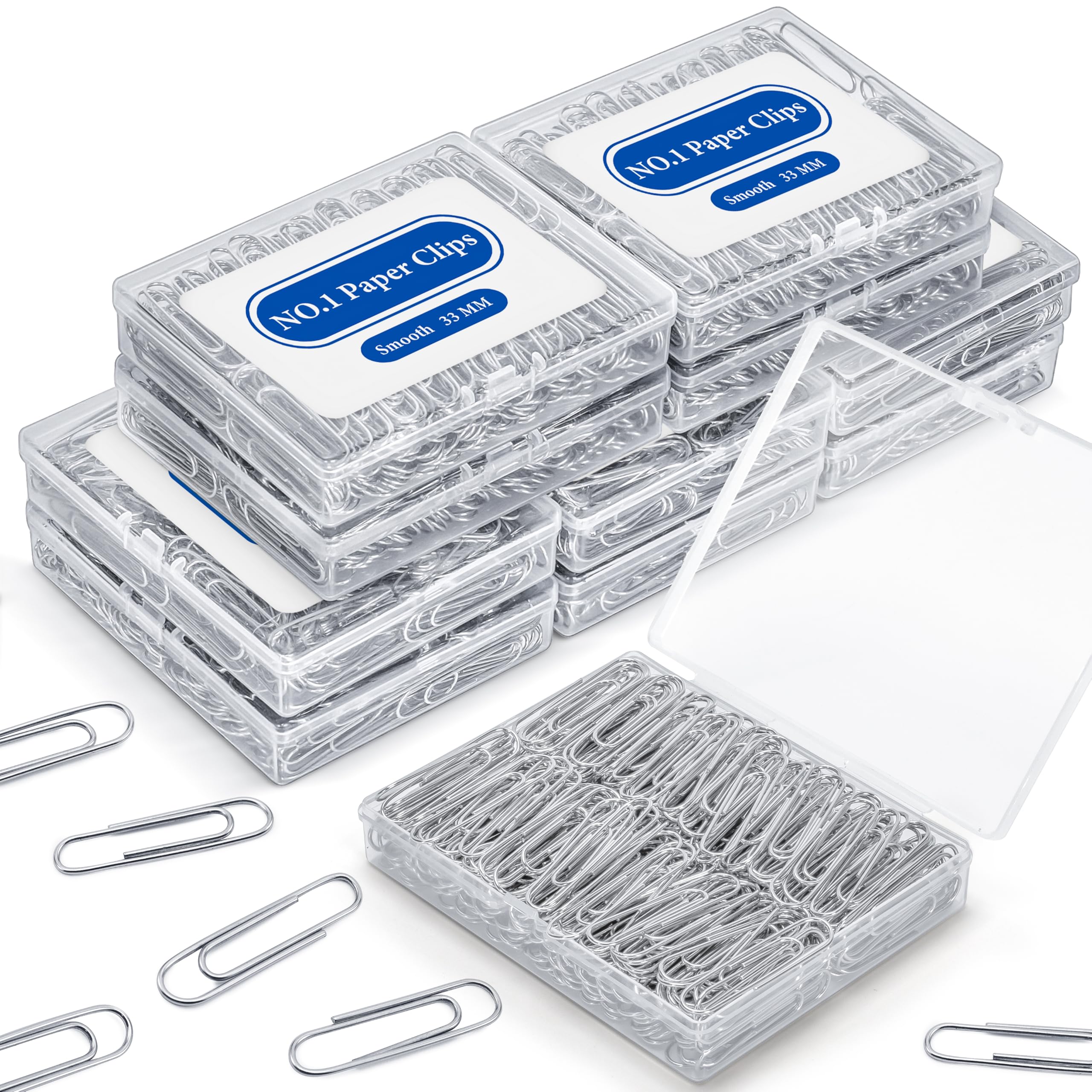 #1 Paper Clips, 2000 PCS No. 1 Paper Clips 10 Boxes of 200 Each, Medium Size for Office, School Supplies, 1.3 Inch Silver Heavy Duty Paperclips