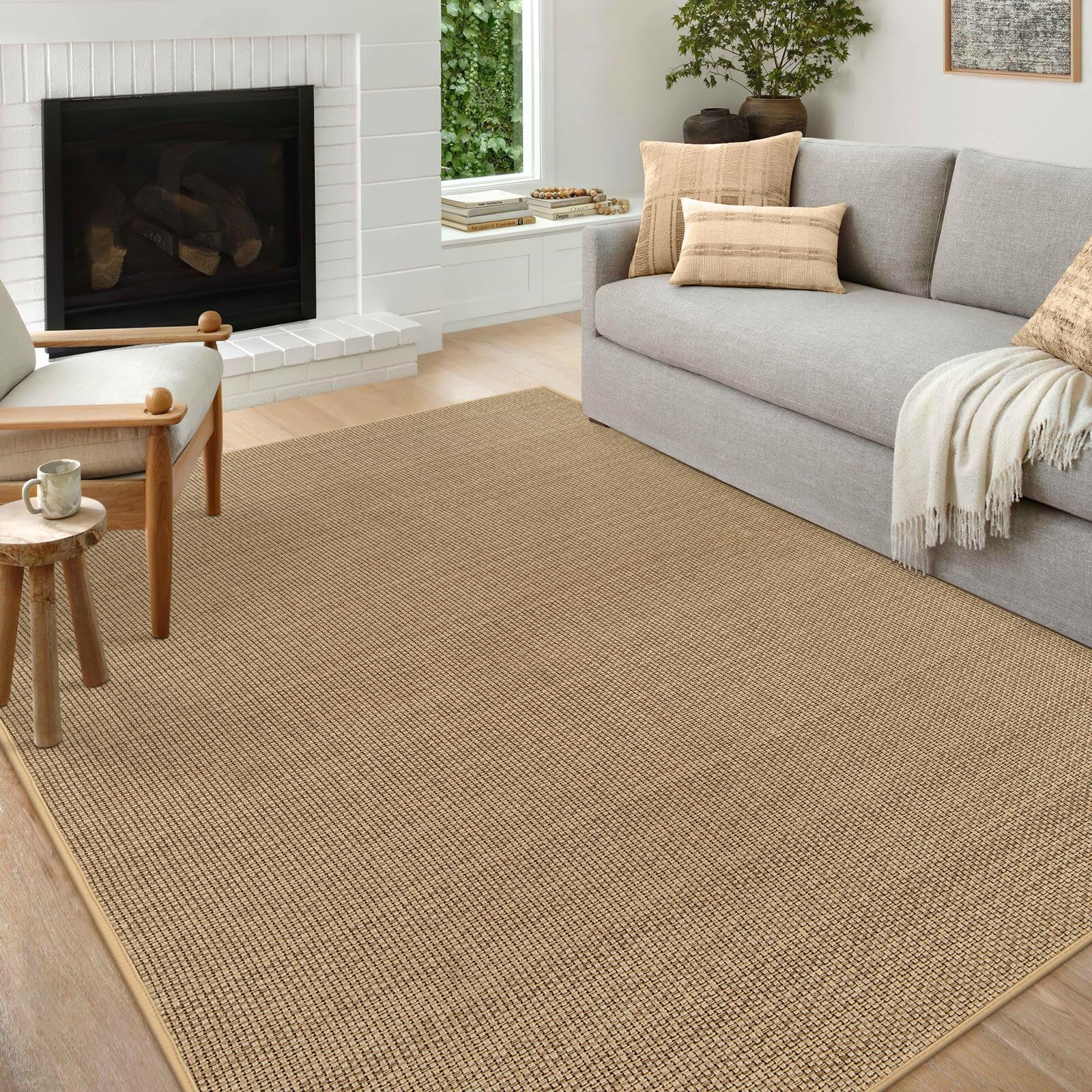 Wonnitar Farmhouse 5x8 Area Rugs for Living Room, Boho Washable Large Dining Room Rug, Neutral Braided Rubber Bakced Mat Woven Absorbent Floor Carpet for Bedroom Kitchen Entry, Beige