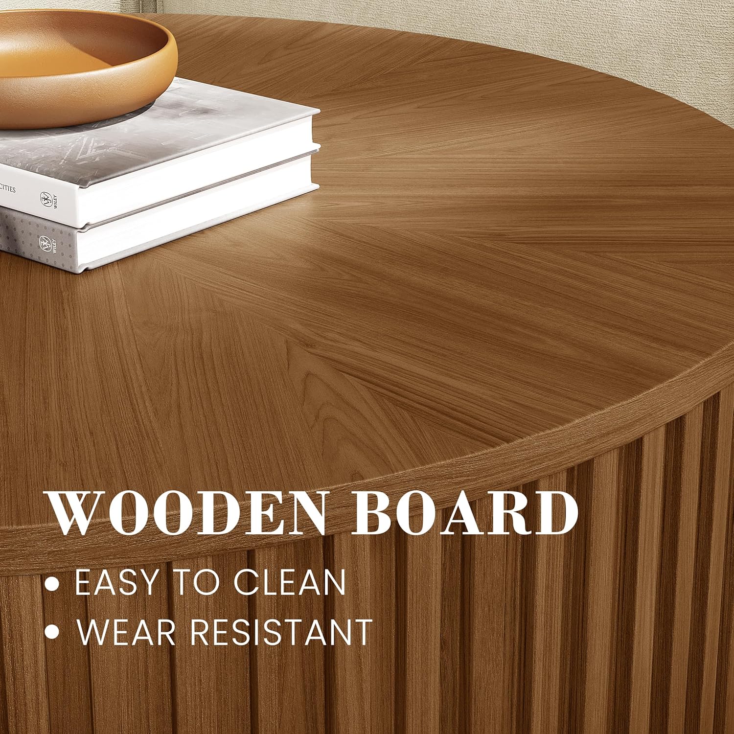 POVISON Round Coffee Table with Lifting Top, Mid Century Modern 39.37" Coffee Table with Storage for Living Room Table for Home Office, Light Walnut, Fully Assembled