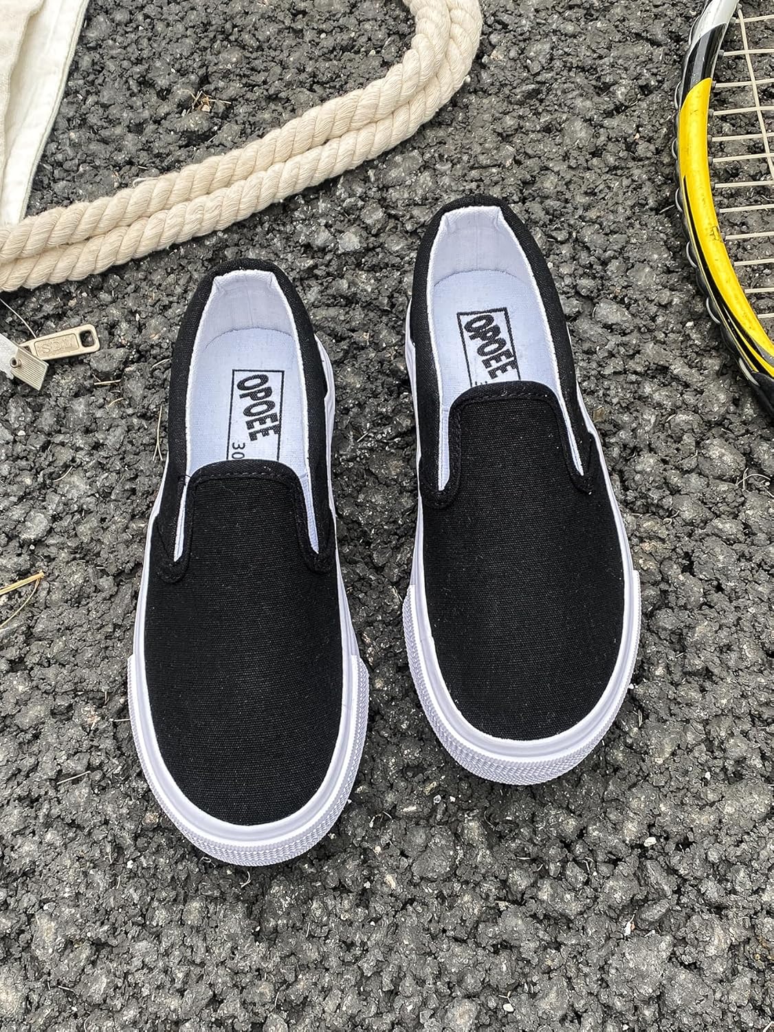 Boys' and Girls' Children's Canvas Shoes, Low Cut Slip-on Sneakers Shoes, Start School Season White Shoes, Fashion Toddler Little Kid Big Kid Skateboarding Shoes 2.5 Big Kid Black image 3 of 6 B0D9Y46ZXK