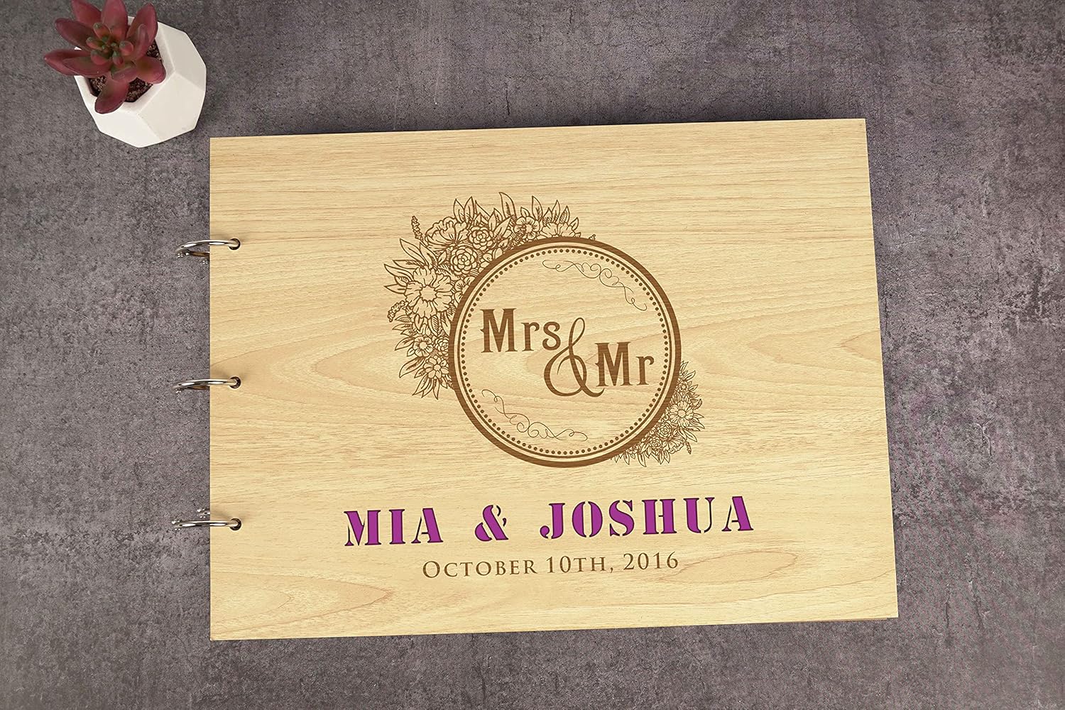Darling Souvenir Personalized Engraved Laser Cut Wedding Guest Book Wooden Cover Sign-in Book Registry Guestbook Scrapbook-GQ