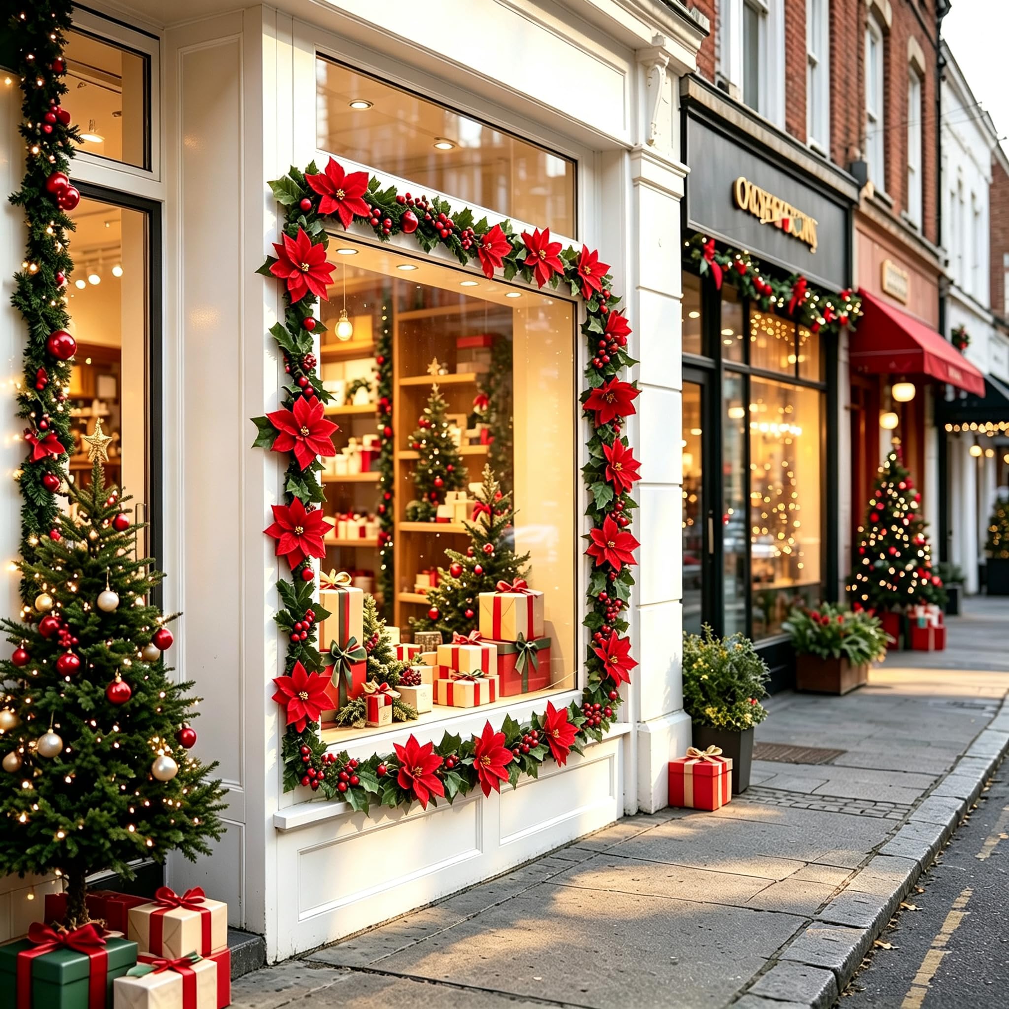 2 guirnaldas de Navidad de Flores de Bayas Rojas de 6.5 pies, Flores de Pascua Artificiales de Acebo, Decoraciones de ratán para Interiores y Exteriores, hogar, jardín, Escalera, Puerta, Ventana,