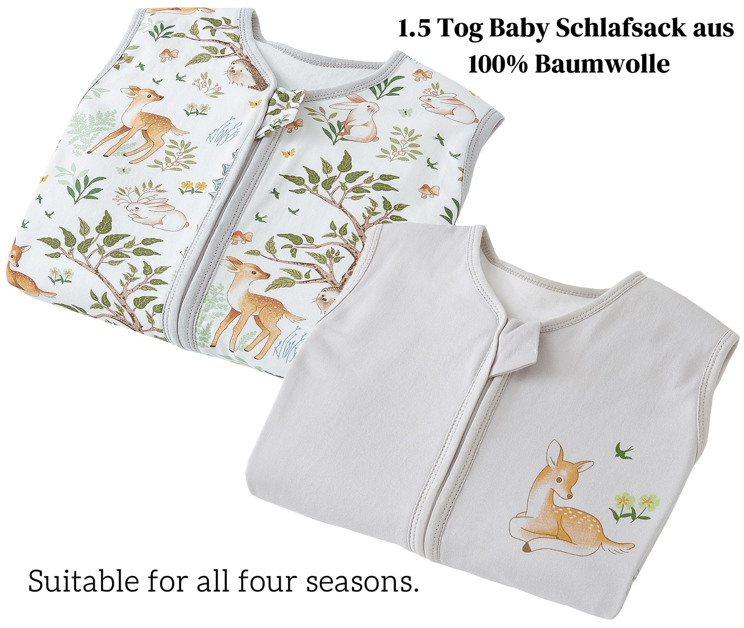 Chilsuessy Sacco nanna per bambini, 1 Tog, confezione da 2 pezzi, 100% cotone, per tutto l'anno, per ragazzi e ragazze