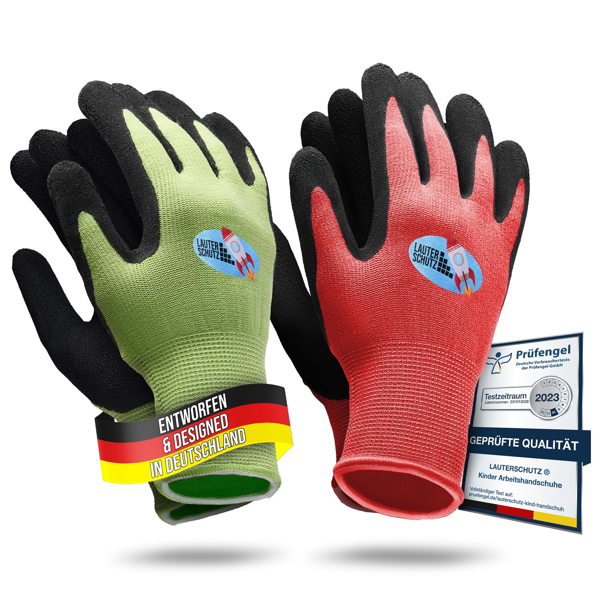 LAUTERSCHUTZ® für Kinder: 2 Paar Arbeitshandschuhe (mit Handflächenbeschichtung) aus dehnbarem Gewebe, für Gartenarbeit und mehr (Größe XS (1-2 Jahre))