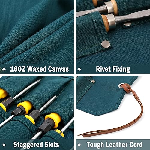 Miniatura 3 de Rollo de cincel multifunción, bolsa de almacenamiento de herramientas de lona encerada resistente de 16 onzas, soporte de herramientas duradero con