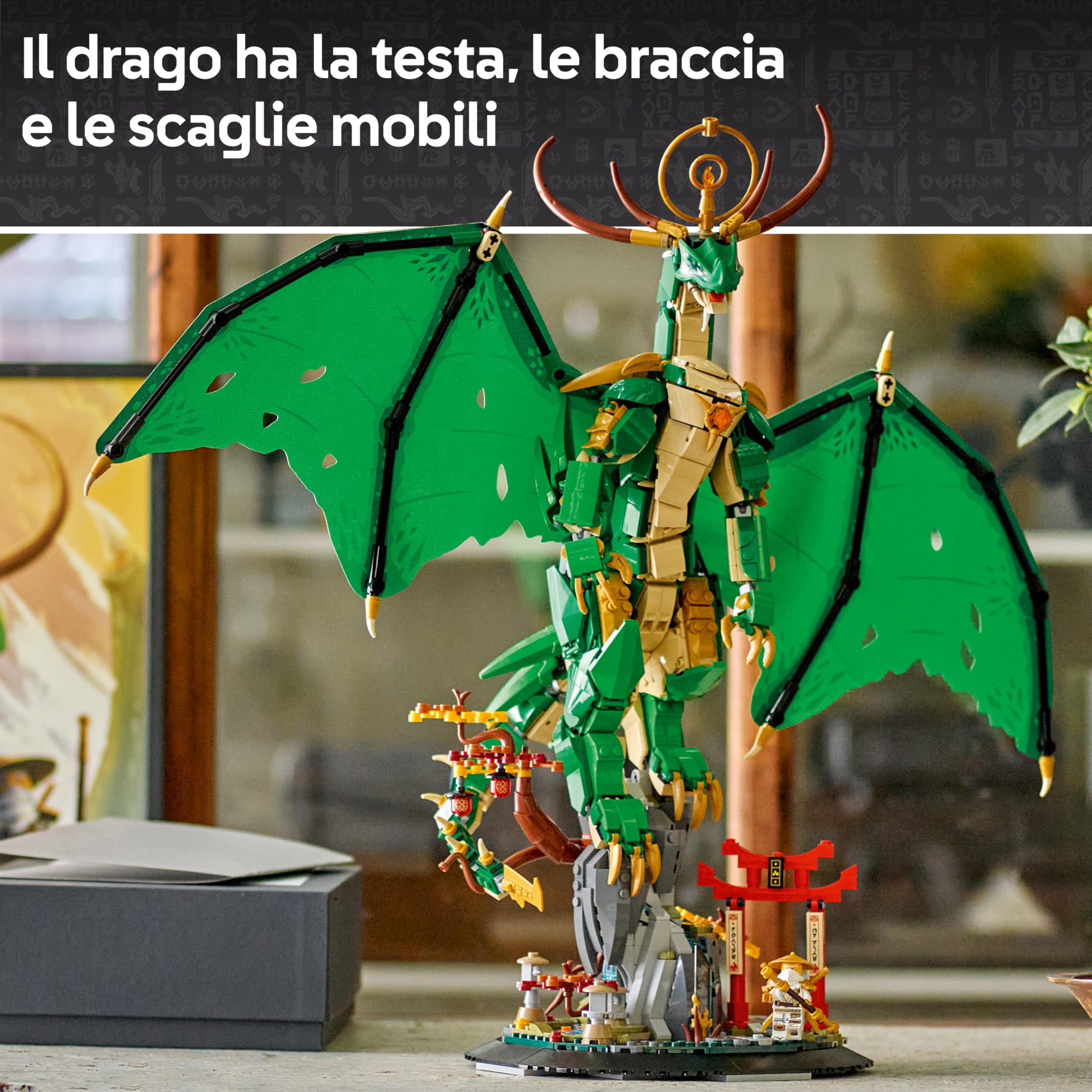 LEGO Ninjago Drago-Guardiano - Giocattolo da Costruire di Action Figure Snodabile con Minifigure del Maestro Wu ed Espositore Effetto Roccia - Regalo per Bambini 14+ Anni Fan di Monstrosity - 71847