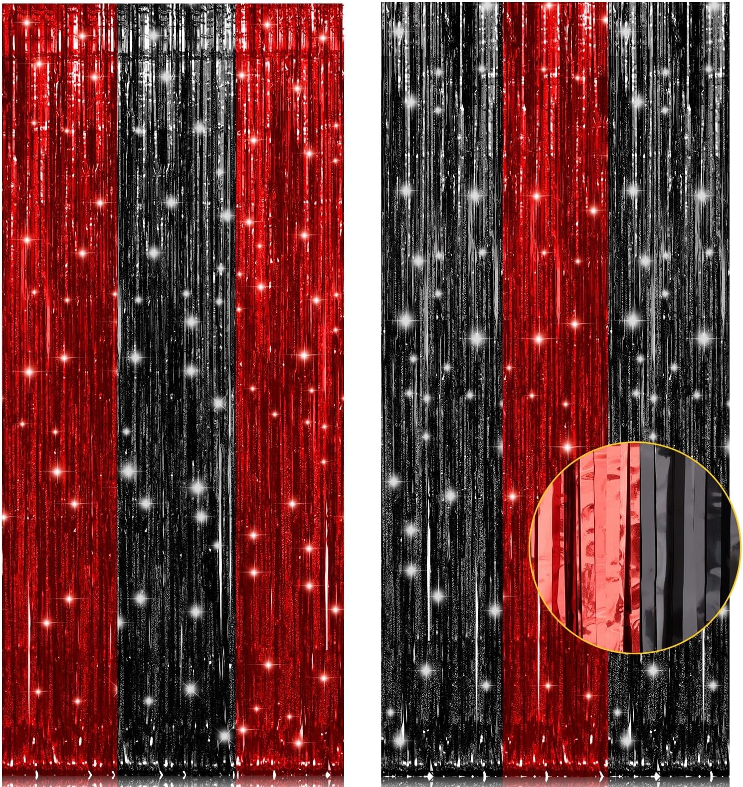 2 Pack 3.2x8.2 Feet Black and Red Foil Fringe Curtains Party Decorations, Tinsel Curtain Backdrop Streamers for Birthday Graduation Fiesta Stranger Theme Halloween Christmas Party Supplies