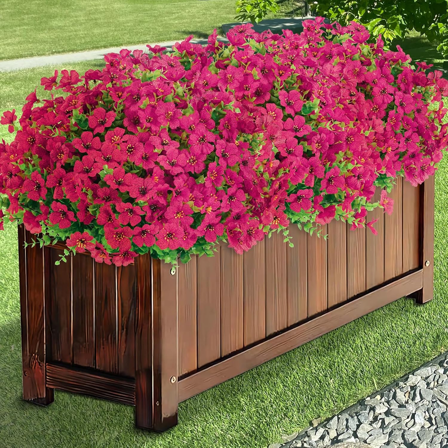 24 Bundles Artificial Flowers for Outdoor, Fake Plastic Plants for Spring Summer Decoration, UV Resistant&No Fade Hanging Faux Flower for Indoor Outside Garden Porch Yard Farmhouse