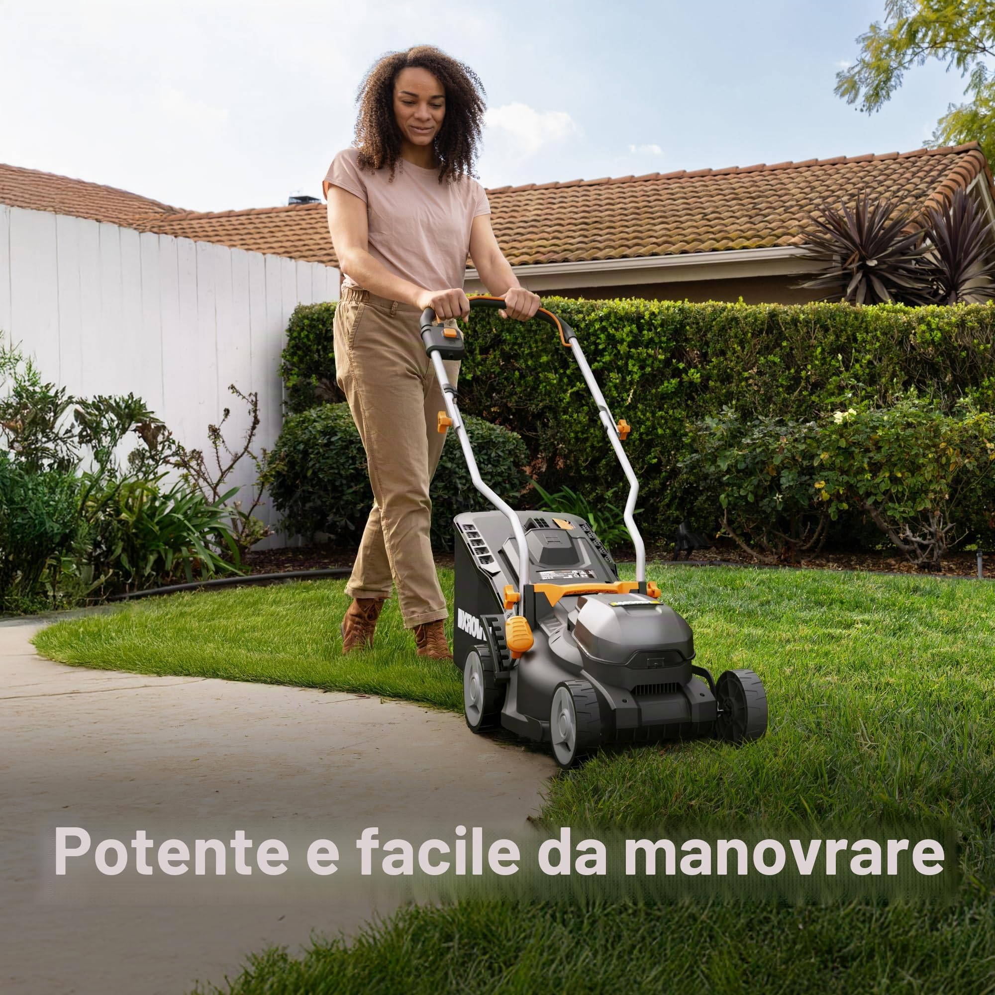 WORX ‎WG733E Tosaerba a batteria 20 V, potente motore brushless, larghezza di taglio 33 cm, 6 livelli di altezza di taglio (25-75 mm), tecnologia Intellicut, sacco di raccolta erba da 35 l