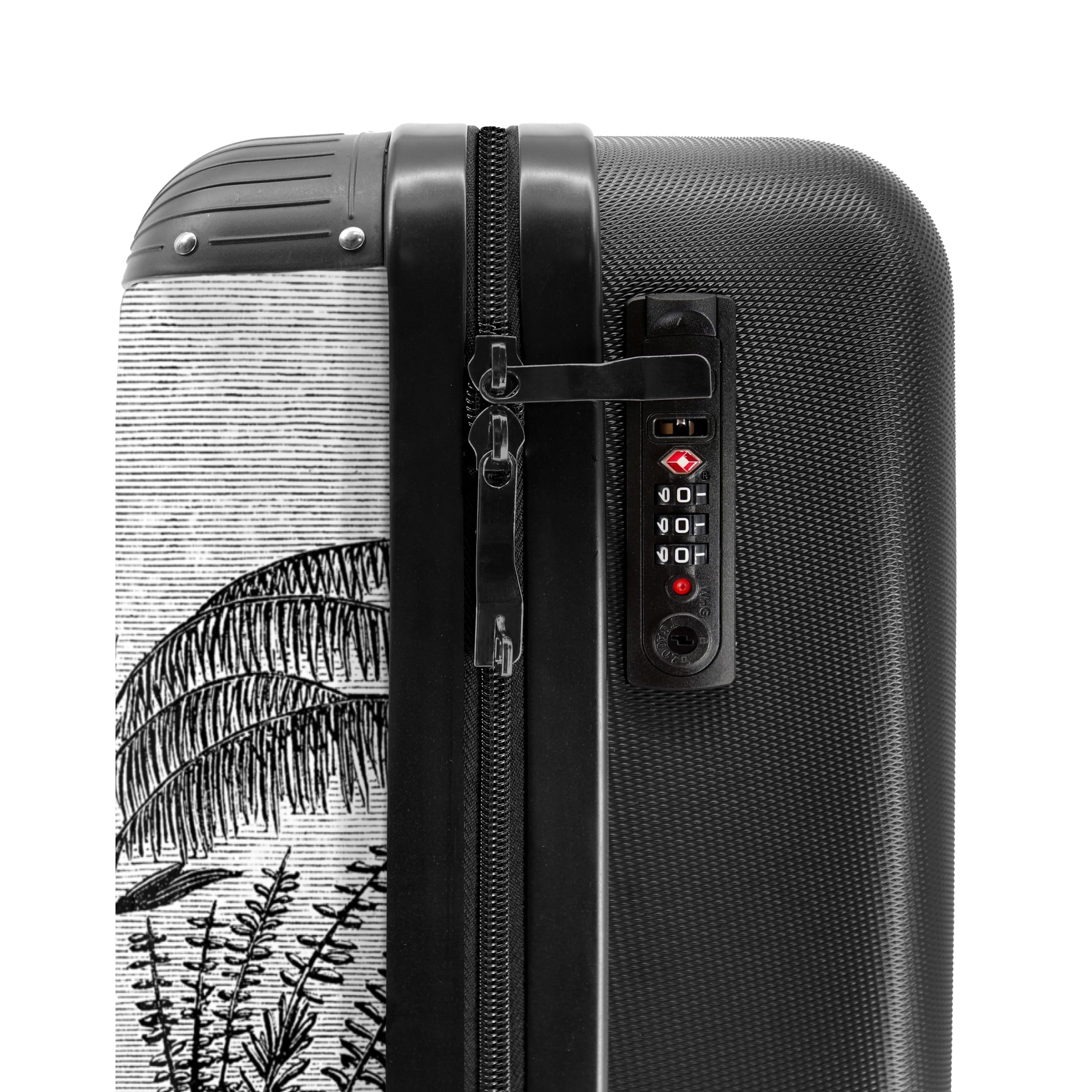 NoBoringSuitcases© Valigia bagaglio a mano | Trolley per cabina leggera, 4 ruote, motivo palme vintage, lucchetto combinazione, resistente ai raggi UV, 55-35-20 cm