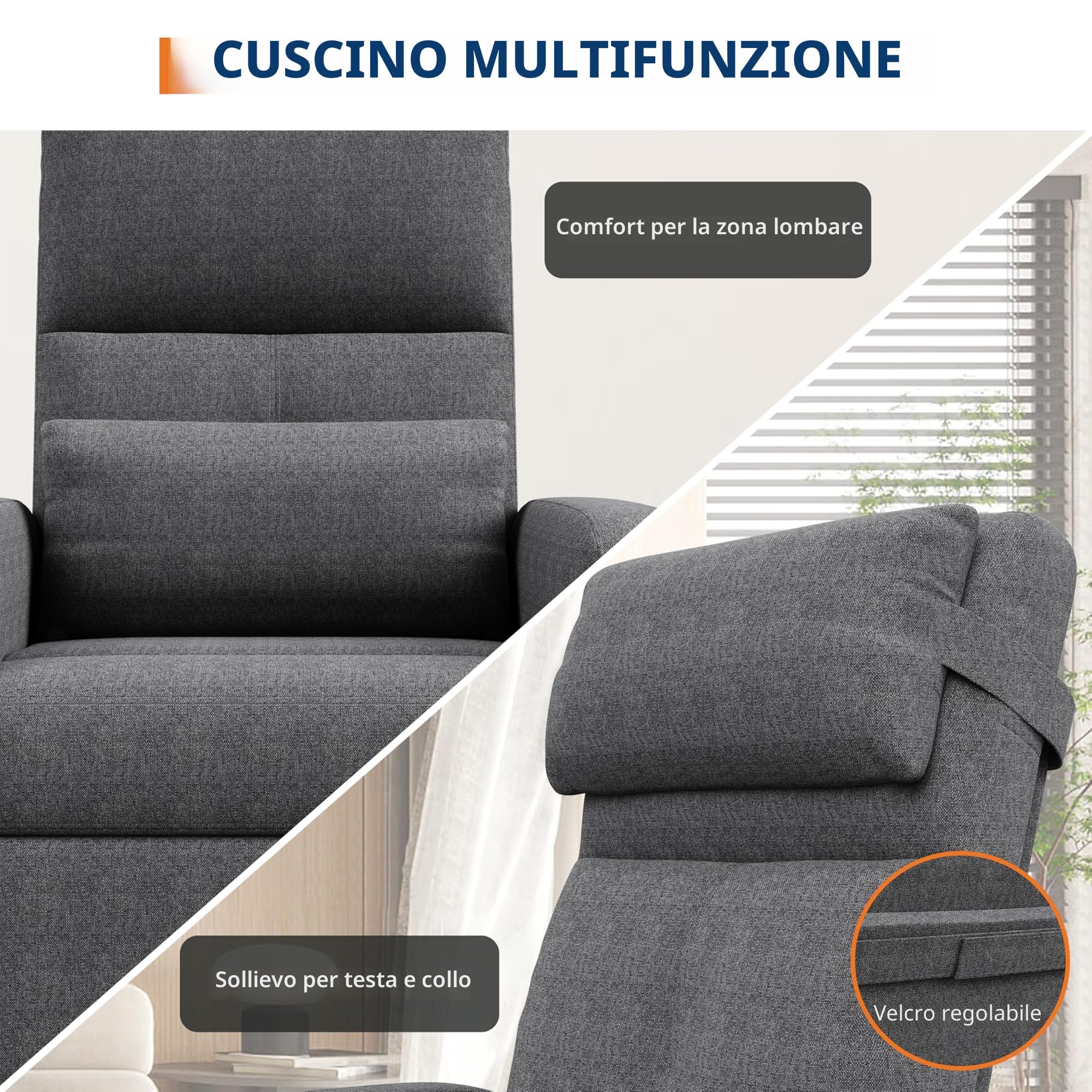 Poltrona Relax Reclinabile elettrica, Poltrona Massaggiante e Riscaldante con Poggiapiedi, Poltroncina Reclinabile con Schienale Imbottitura Spessa in Tessuto per Camera da Letto, Salotto e Soggiorno