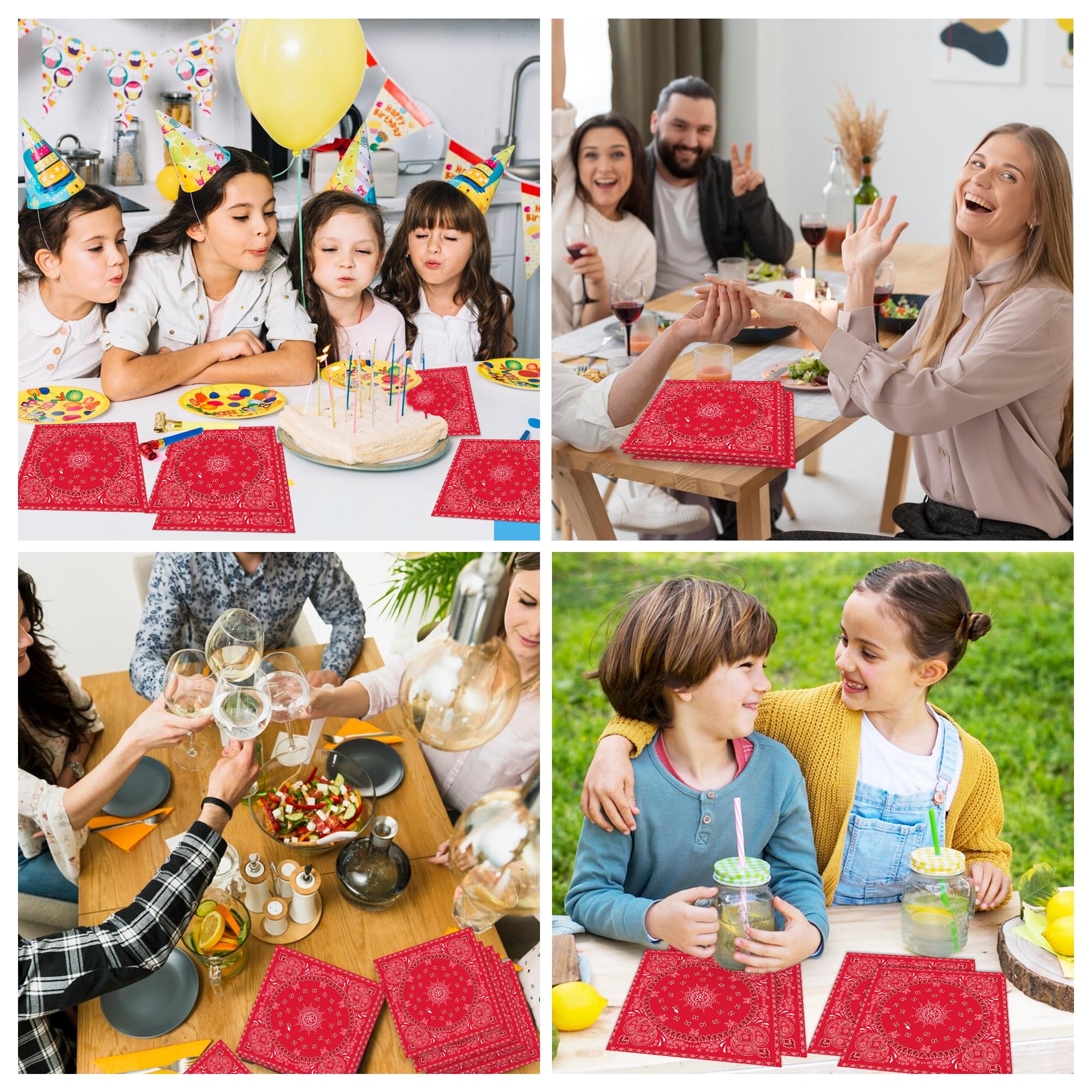 100Pcs Red Bandana Western Napkins - Cowboy Party Paper Napkins 6.3x6.3