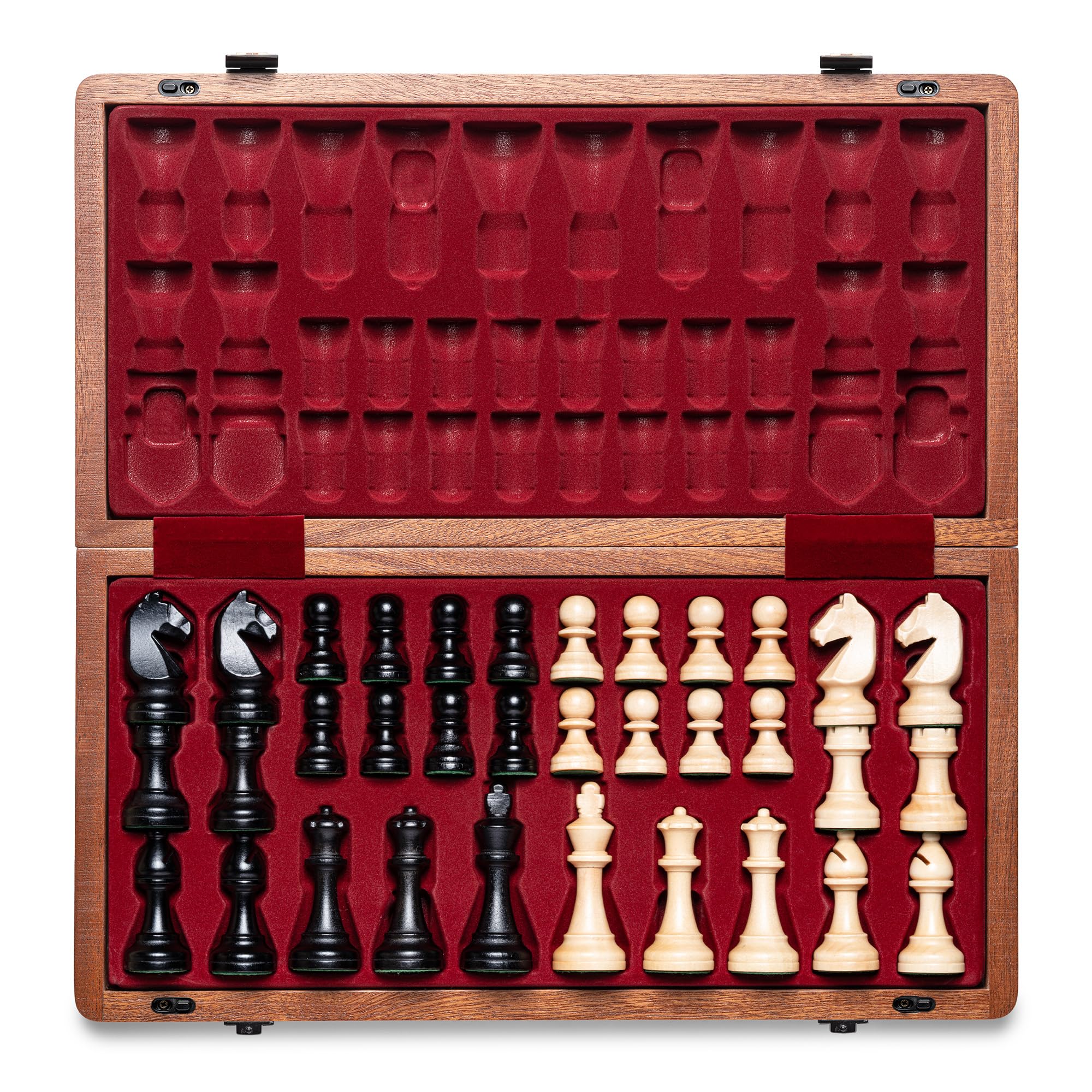 A&A Premium Natur-Mahagoni Klappbares Schachset, mit 38 cm Brett & 7,6 cm Königshöhe Staunton-Schachfiguren, Includes 2 Extra Queens and Einer Aufbewahrungstasche