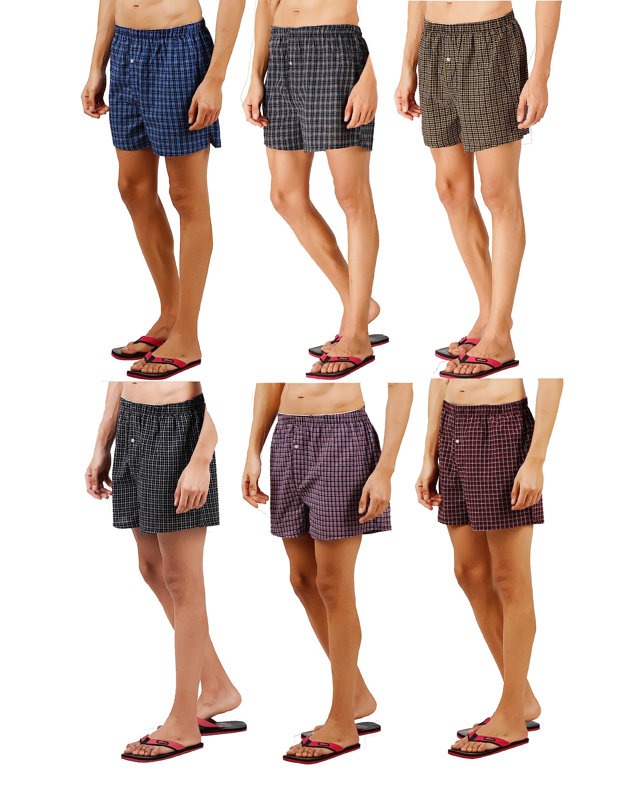 Panzy Men's Woven Boxer Shorts Cotton Rich Comfort Fit Loose Underwear pack of 6 (as8, alpha, s, regular, regular, 6 Woven Boxer)