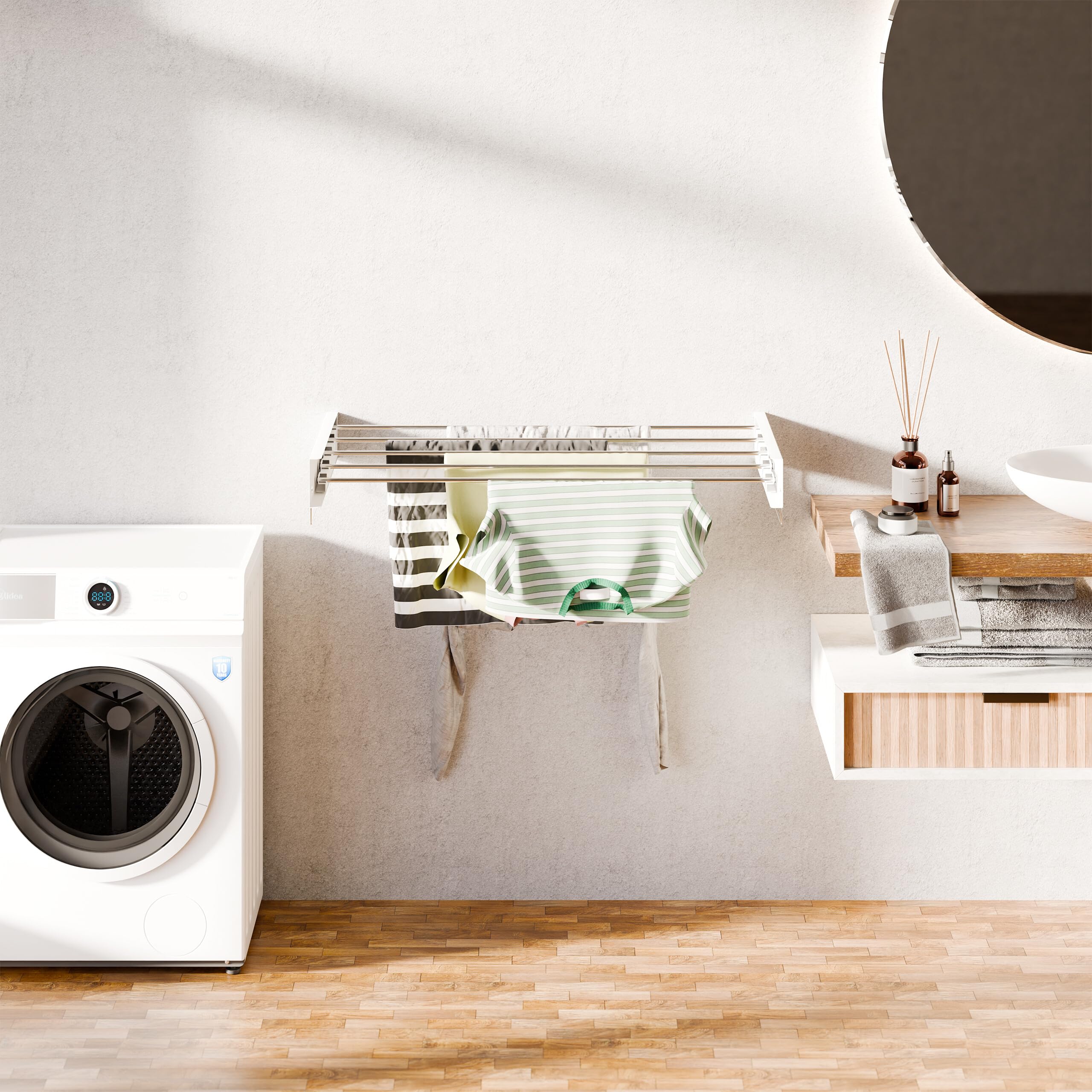 Relaxdays Séchoir à Linge, Mural, Peu encombrant, H x L x P : 15 x 100 x 50,5 cm, pour Votre intérieur, Blanc