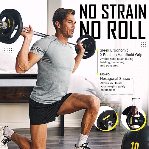 Miniatura 5 de ZIVA RPU Studio Barbell - Juego de pesas de bomba de cuerpo ajustable, 6 discos de peso recubiertos de RPU de alto grado (2 x 2.5 libras, 2 x 5