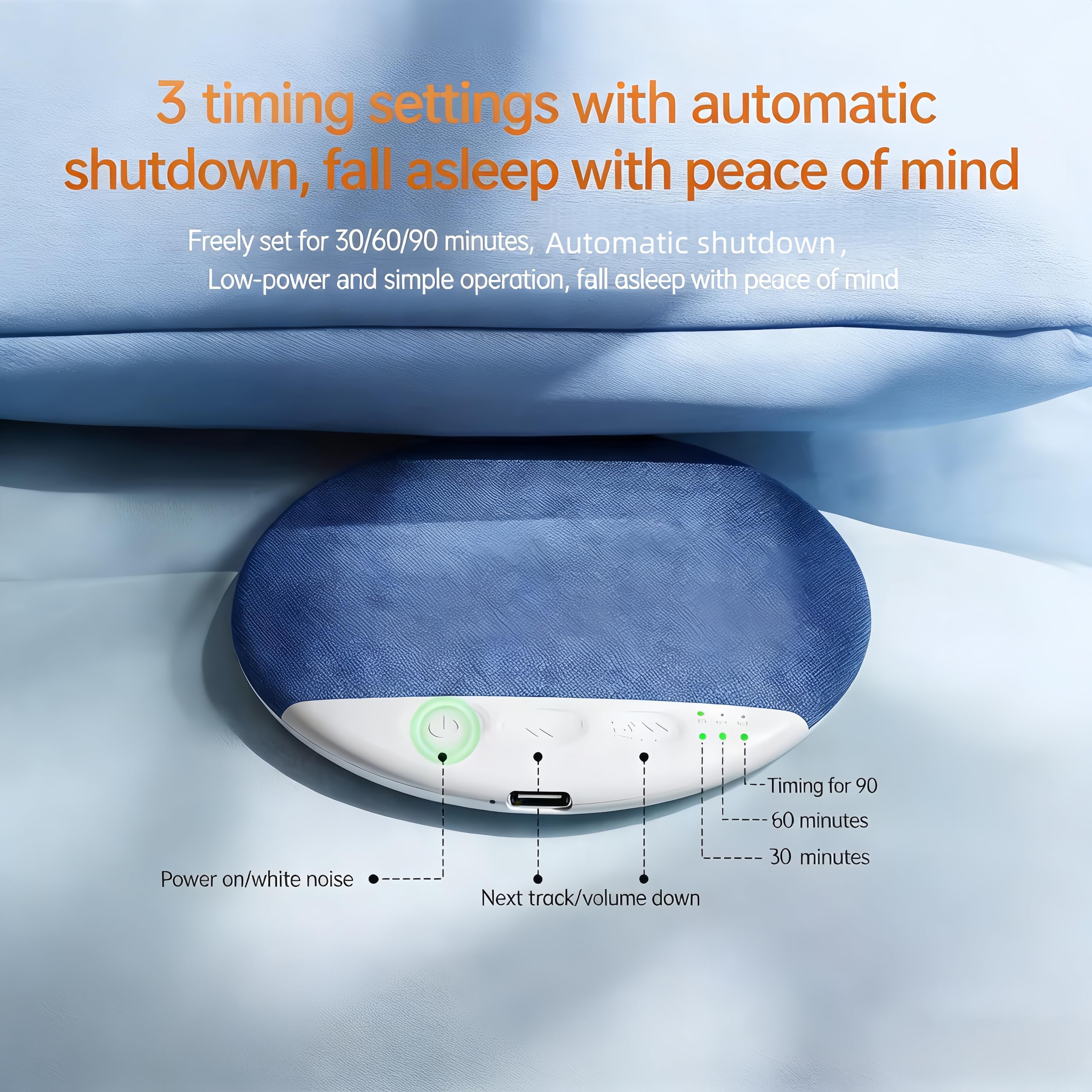 2026 New Bluetooth Pillow Speaker Pro for Sleeping, Under Pillow Speaker with Sleep Timer & White Noise, Thin Speaker for Bed, Hi-Fi Sound, 48H Battery, Type-C, Private Listening for Adults & Kids — view 7
