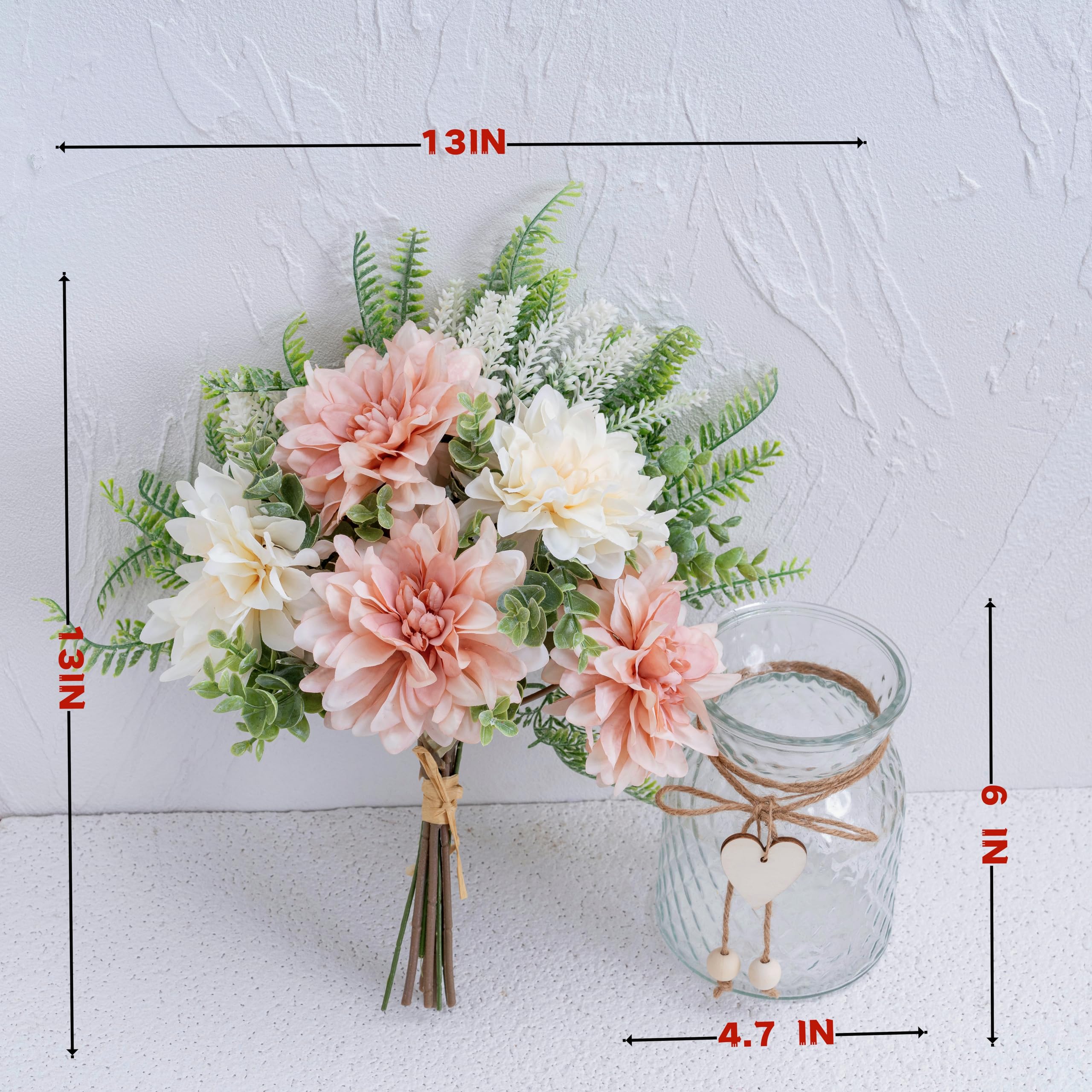 Yorkmills Fake Flowers with Vase,Pink Dahlias,Silk Artificial Flowers in Pot,Faux Flowers in Vase with a Flower Arrangement Holder - Image 2