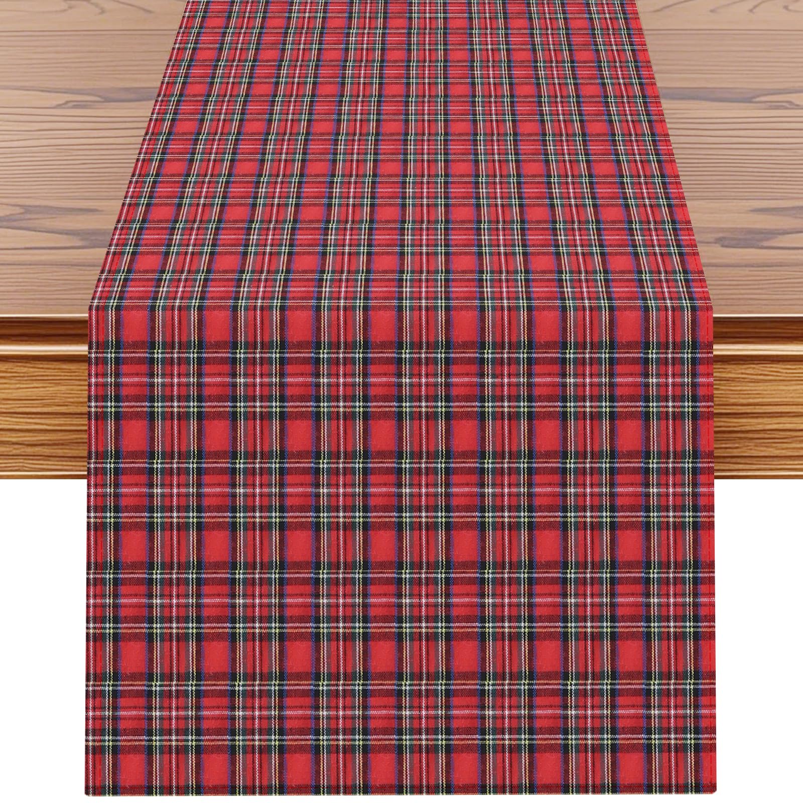 Sungeek Christmas Scottish Plaid Red Table Runner, Winter Xmas Holiday Farmhouse Kitchen Dining Home Party Check Tartan Table Decoration 40x240 cm