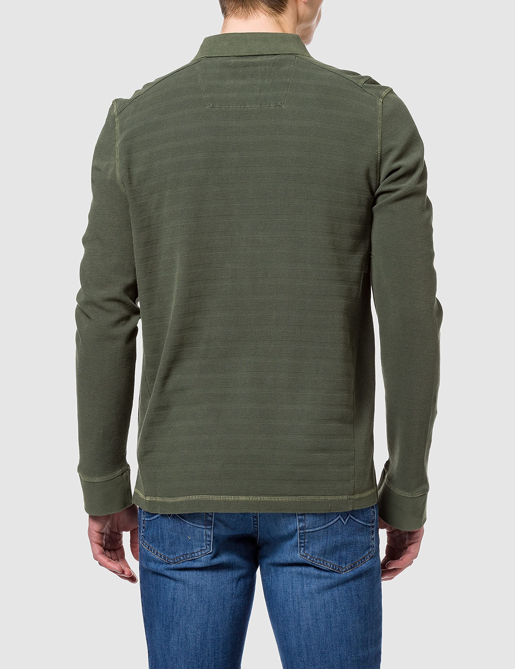 camel active Herren Langarm Polohemd Poloshirt Pique Leicht Angerauht Olive