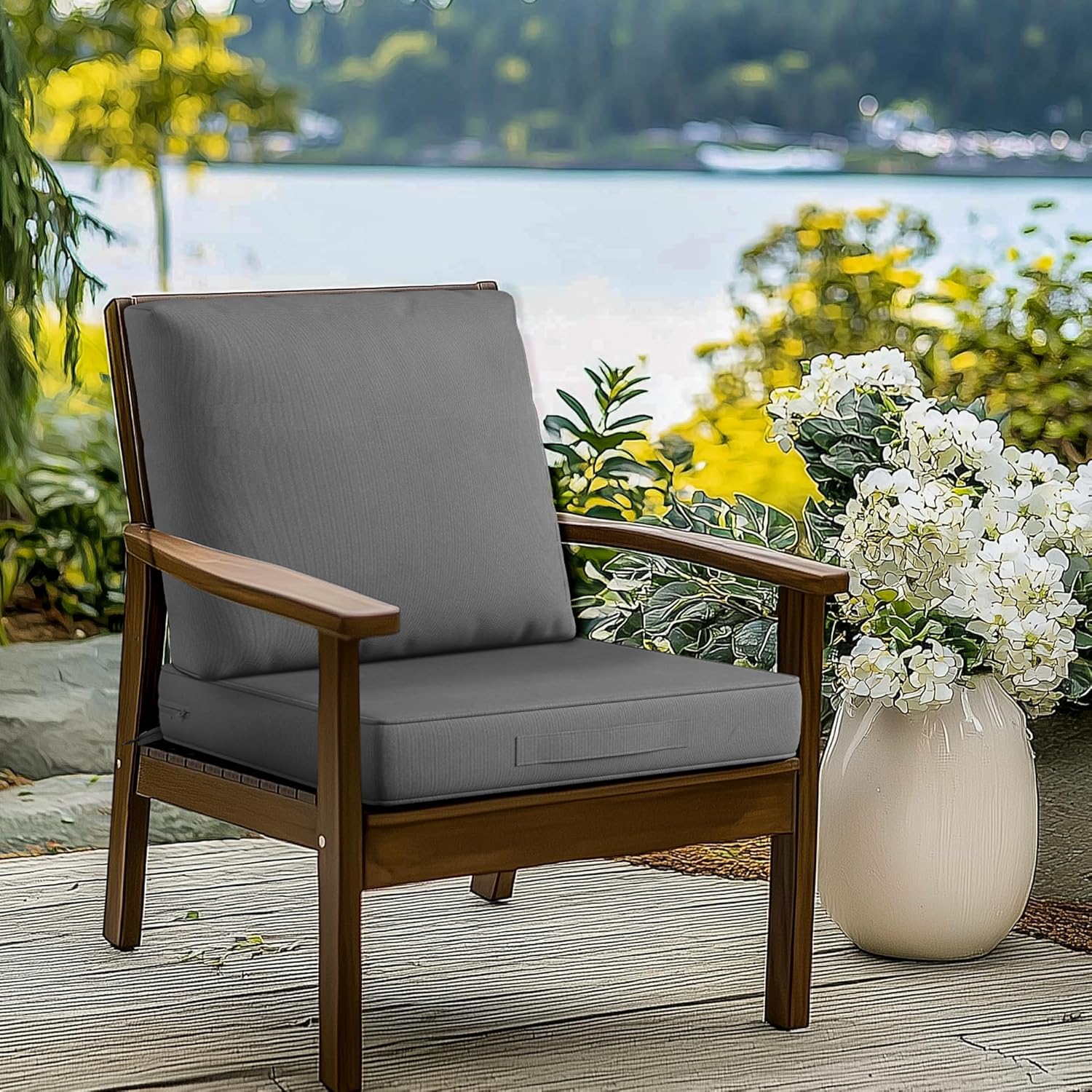 Codi Outdoor Chair Cushions for Patio Furniture 24x24, Waterproof Deep Seat Cushion Replacement for Outside Couch, Sofa, Washable Removable Cover with Handle & Adjustable Straps, Grey