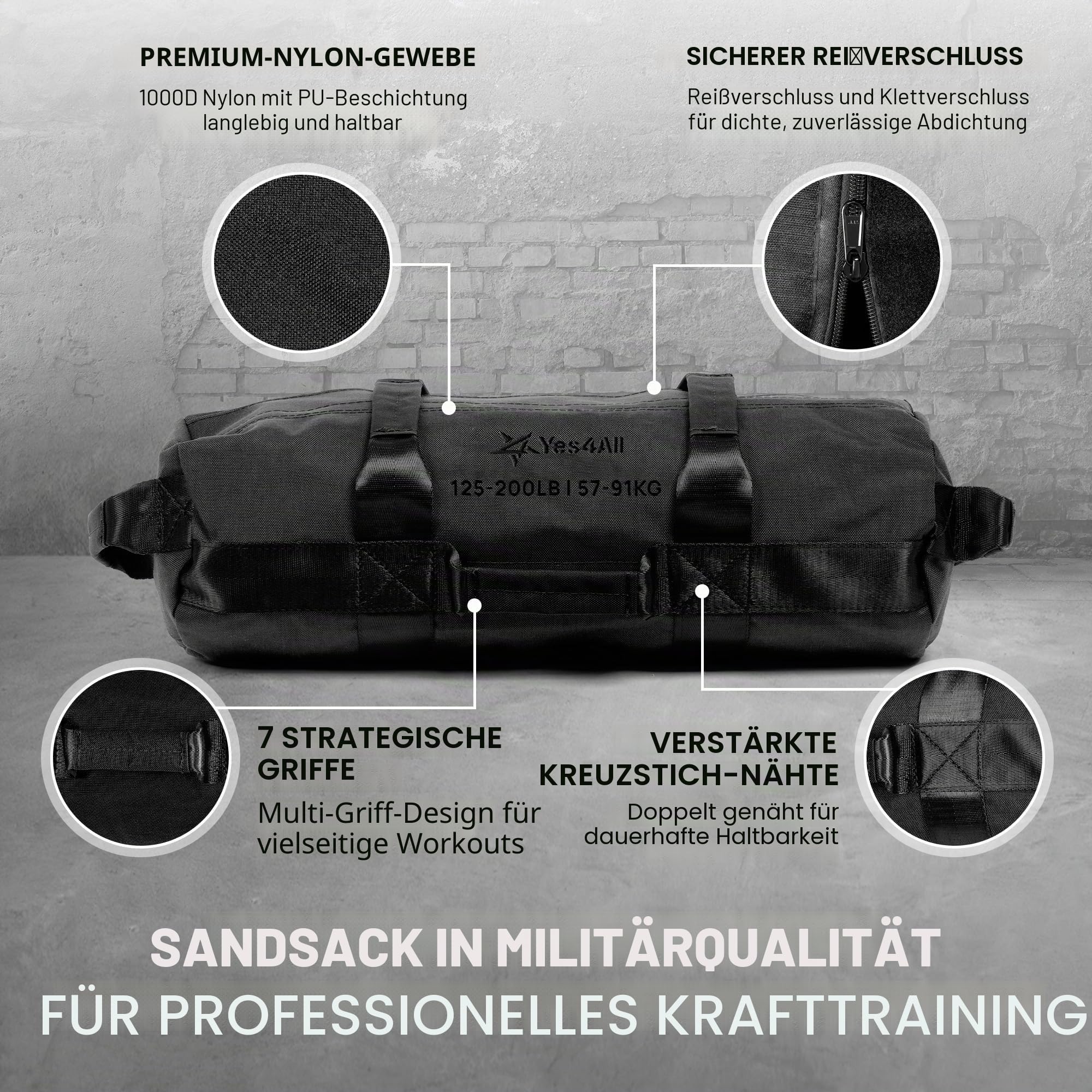 Yes4All 20kg/30kg/50kg/80kg Weight Bag - Sandbags Gym - Core Training Power Bag for Crossfit/Running/Workout/PowerLiffting - Sold UNFILLED
