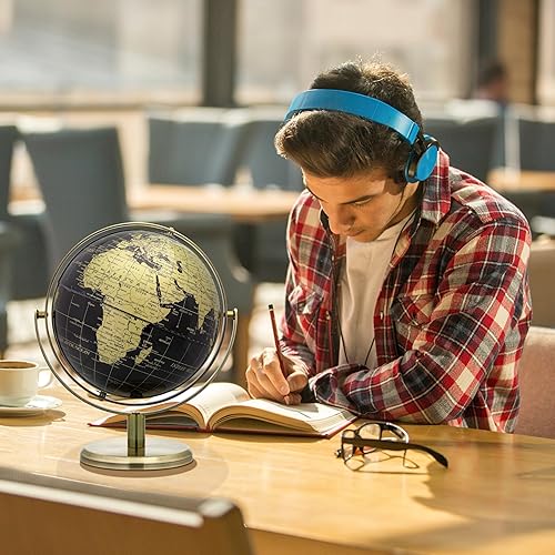 Miniatura 7 de EXERZ Globo de 7.9 in Negro y Dorado, All Direction 360 Giratorio - World Globe Educational Geographic - Arco y Base de bronce. Mapa inglés.