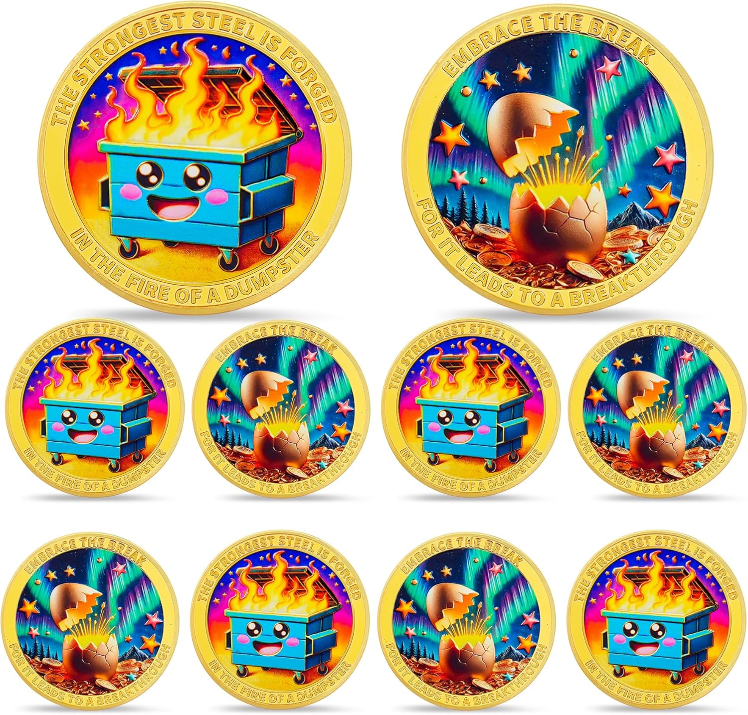 10pcs Emerging from Cocoon Dumpster Fire Coin - The Strongest Steel is Forged Dumpster Fire Challenge Coin - Funny Desk Accessories for Work - Emotional Support Inspirational Gifts for Men Women