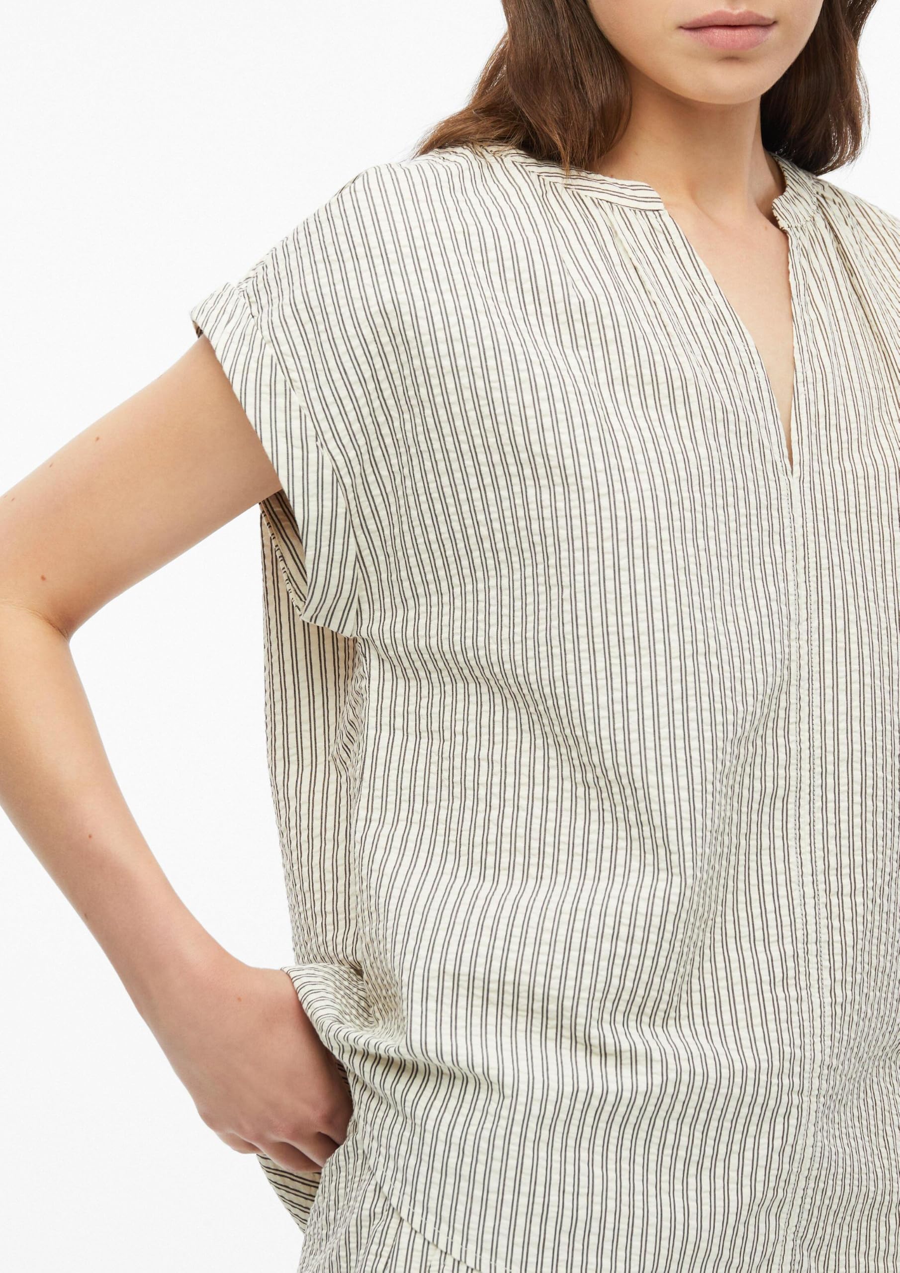 s.Oliver Damen Bluse – Regular Fit, Seersucker, gestreift, mit Raffung