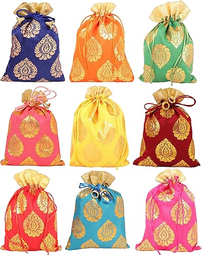 Touchstone Hermosas bolsas tradicionales indias grandes con cordón Potli para regalo, boda, joyería, embalaje de novia, recuerdos de fiesta, varios disponible en Yaxa Colombia