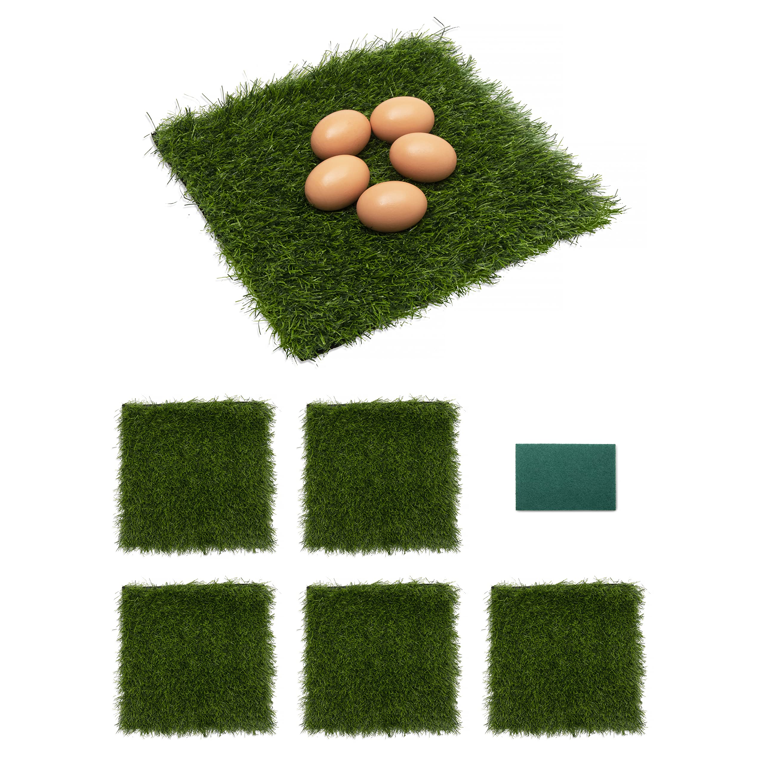 HASTINGS BAY Chicken Nesting Box Pads - 30 cm, Set of 6, Indoor/Outdoor Synthetic Grass for Chicken Coop or Hen House - Complete with Cleaning Cloth for Wiping Eggs