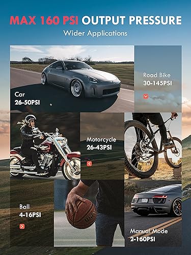 Miniatura 7 de Compresor de aire portátil para inflador de neumáticos, potente 160 PSI y 2 veces más rápido, pantalla LCD de presión precisa, fácil operación