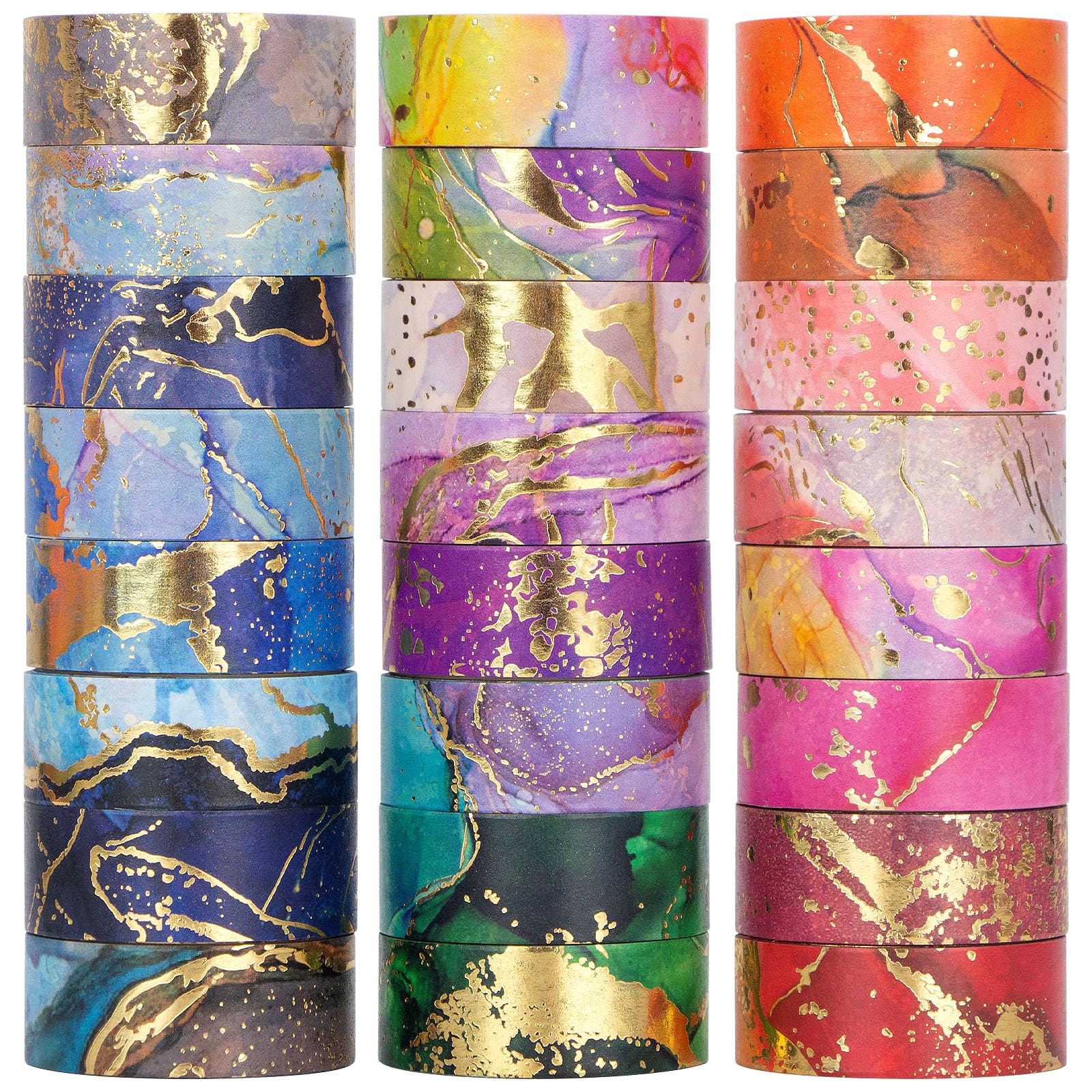 Ieebee Gold Washi Tape Set - 24 Rolls Metallic Foil Marbling Washi Tape, Decorative Washi Tapes for Junk Journal Supplies, Bullet Journal Supplies, DIY Crafts, Scrapbooking, School Supplies