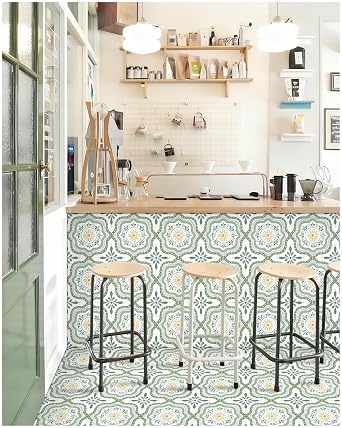 MORCART Peel and Stick Floor Tile, Self-Adhesive DIY Vinyl Flooring, Removable and Waterproof Tile Sticker for Bathroom, Kitchen, Wall, Fireplace 20PCS,11.8" x 11.8",Green