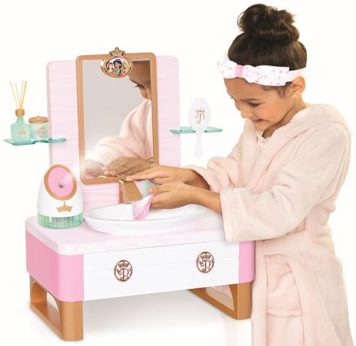 Disney Princess Style Collection Spa de día Deluxe para niñas con vapor realista, esenciales para el cuidado de la piel y agua corriente genuina, 20 piezas