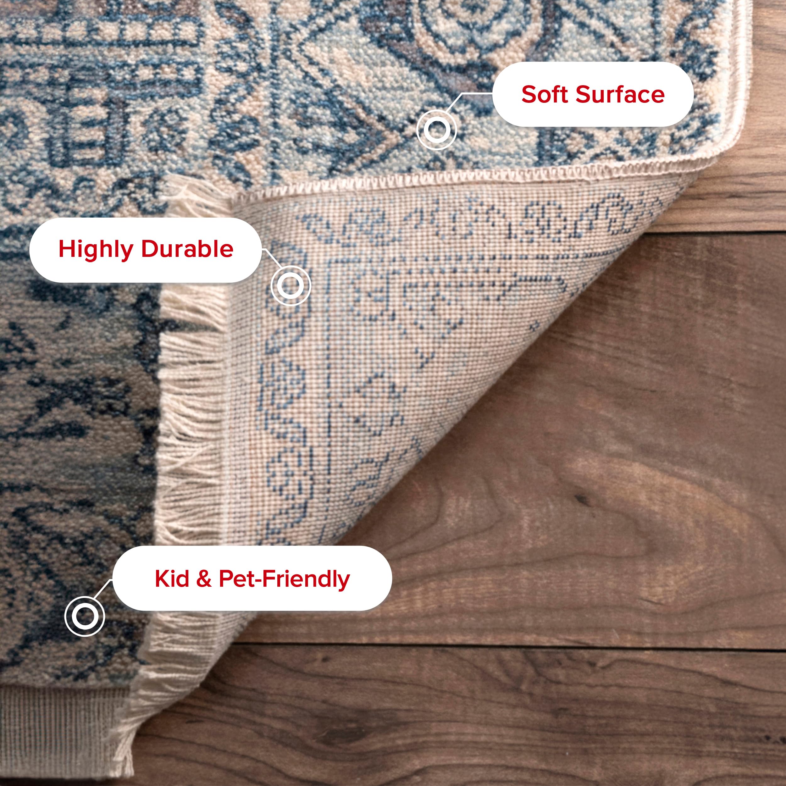 nuLOOM Vintage Harriet Medallion Fringe Accent Rug, 2' x 3', Light Blue, Harriet Light Blue, 61 x 91 cm (Rectangular) - Image 3
