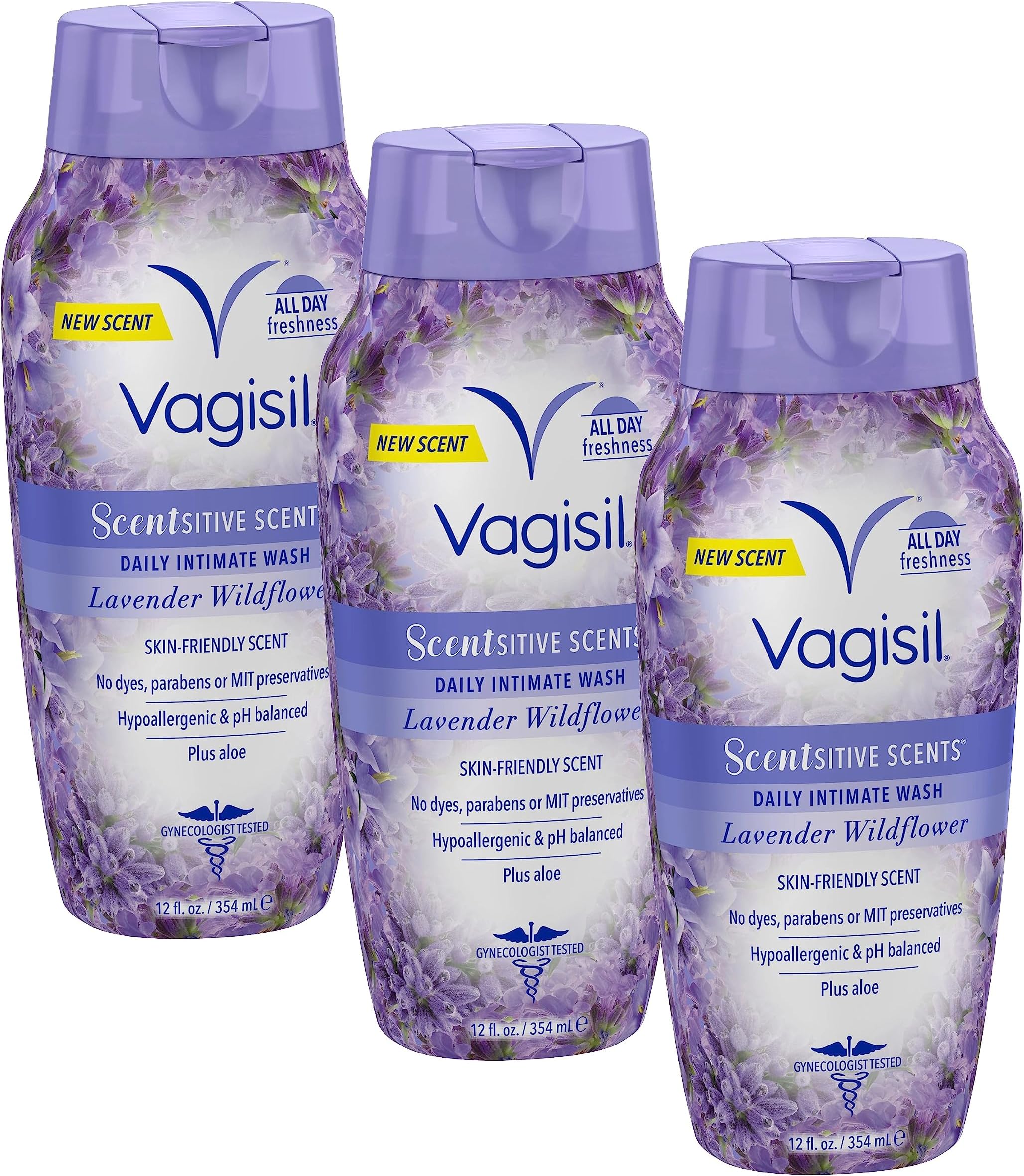 Feminine Wash for Intimate Area Hygiene, Scentsitive Scents, pH Balanced and Gynecologist Tested, Spring Lilac, 12 oz (Pack of 3)