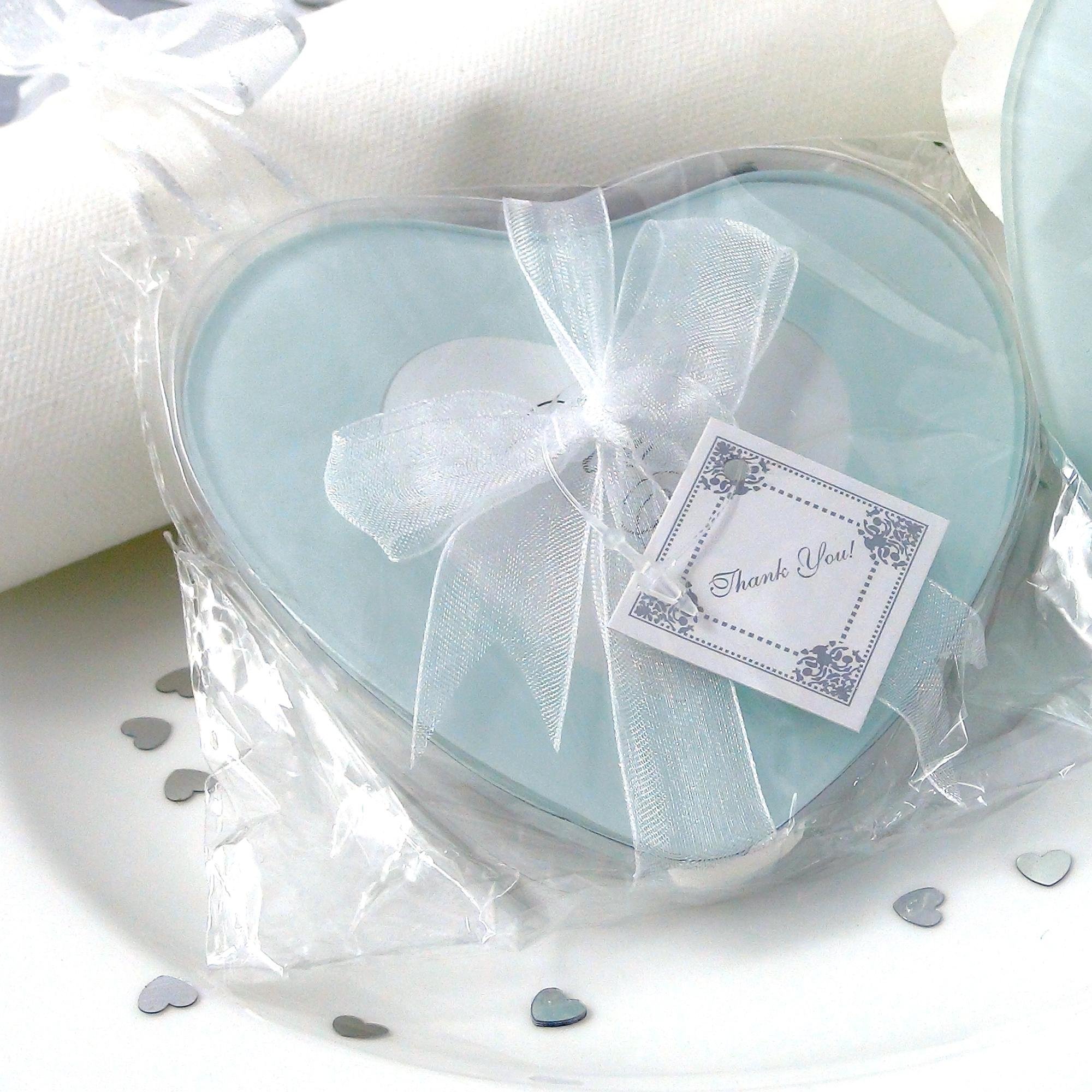EinsSein 2 Sottobicchieri Portabiglietti In Vetro A Cuore 9,5x9,5 Cm - Decorazioni Per Matrimonio, Comunione, Tavolo, Con Albero Della Vita