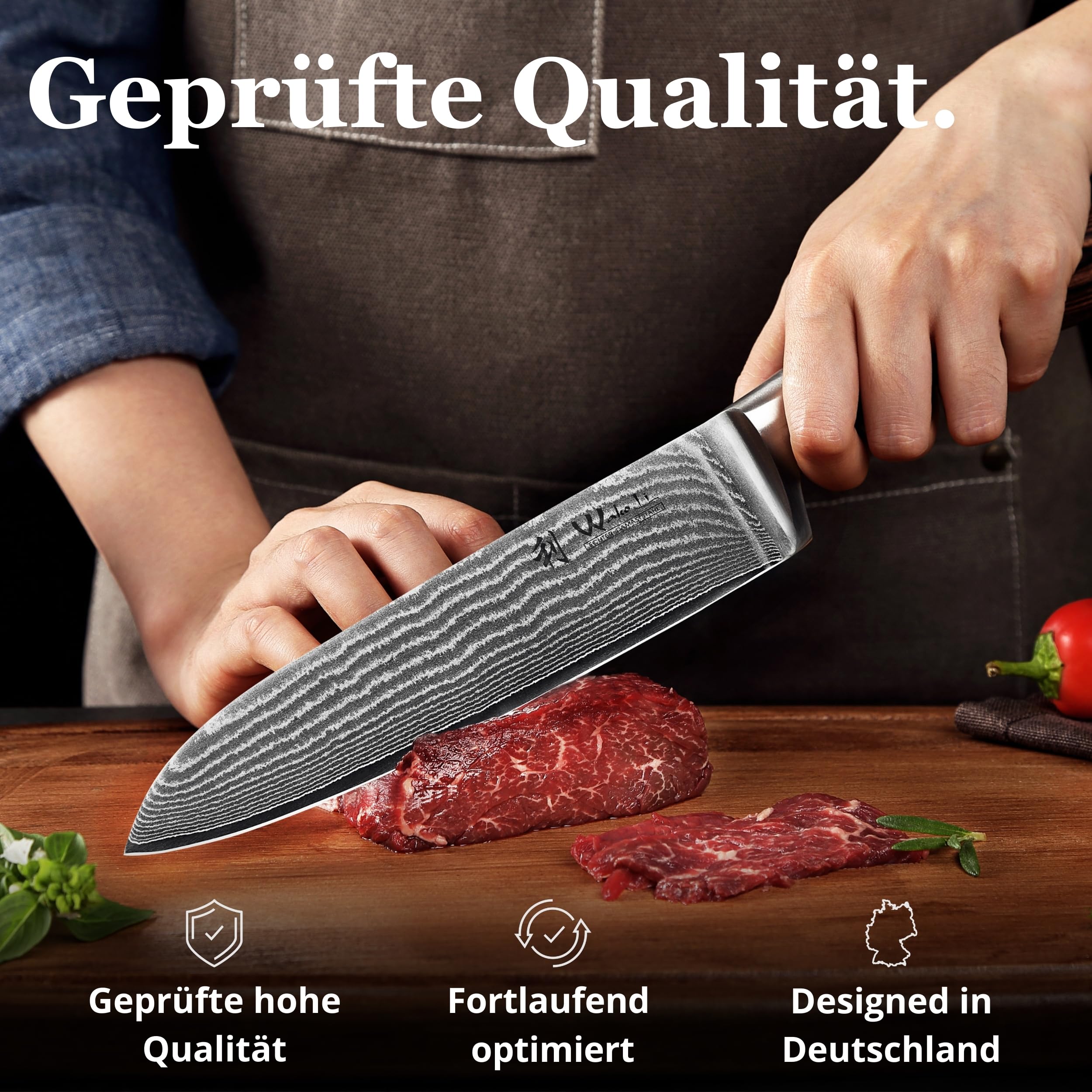 Wakoli EDIB 2-teiliges Küchenmesser Set aus echtem Damaststahl (VG10 Kern) in edler Geschenkbox – mit 2x Santoku Messer – Scharfe Damastmesser im Damastmesser Set mit ergonomischen Pakkaholzgriffen