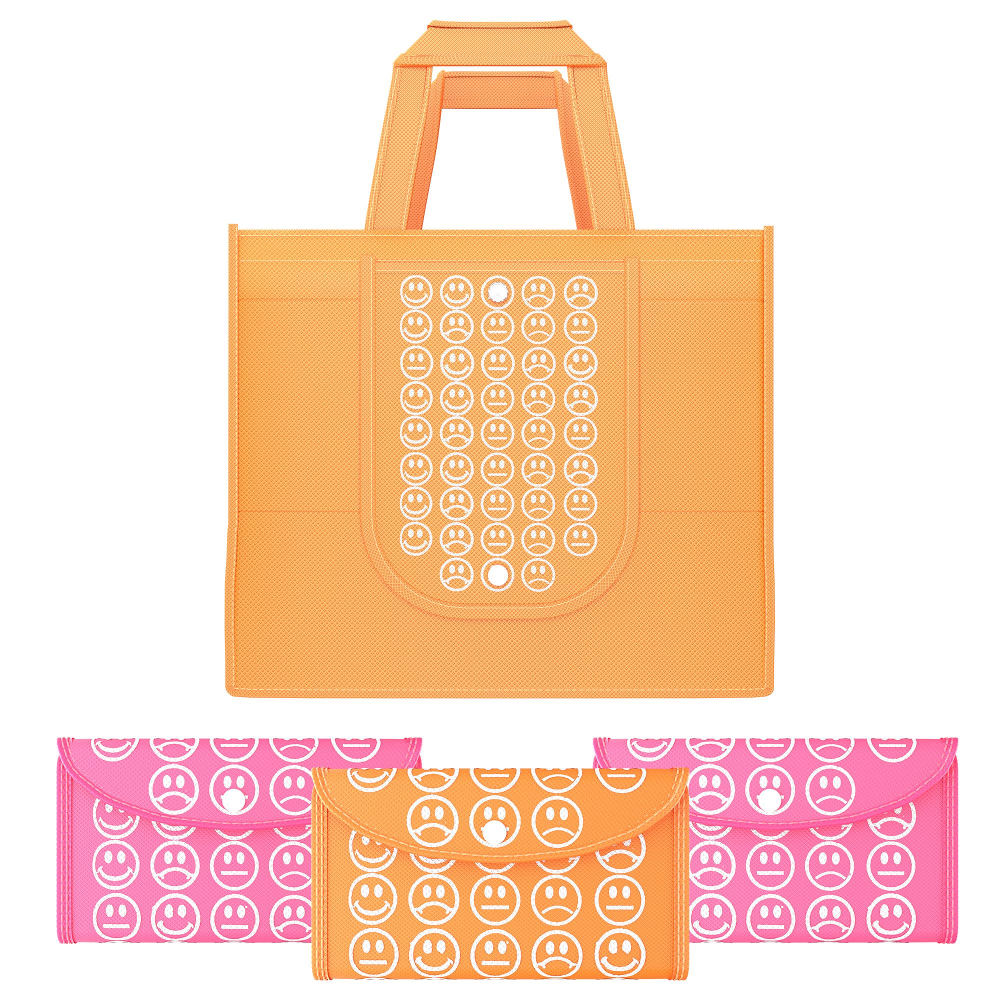 Heart Home Pack of 4 Foldable Shopping Bags For Women | Grocery/Vegetable Bags For Market | Jhola/Thela & Daily Use Bags | Smile- Orange & Pink