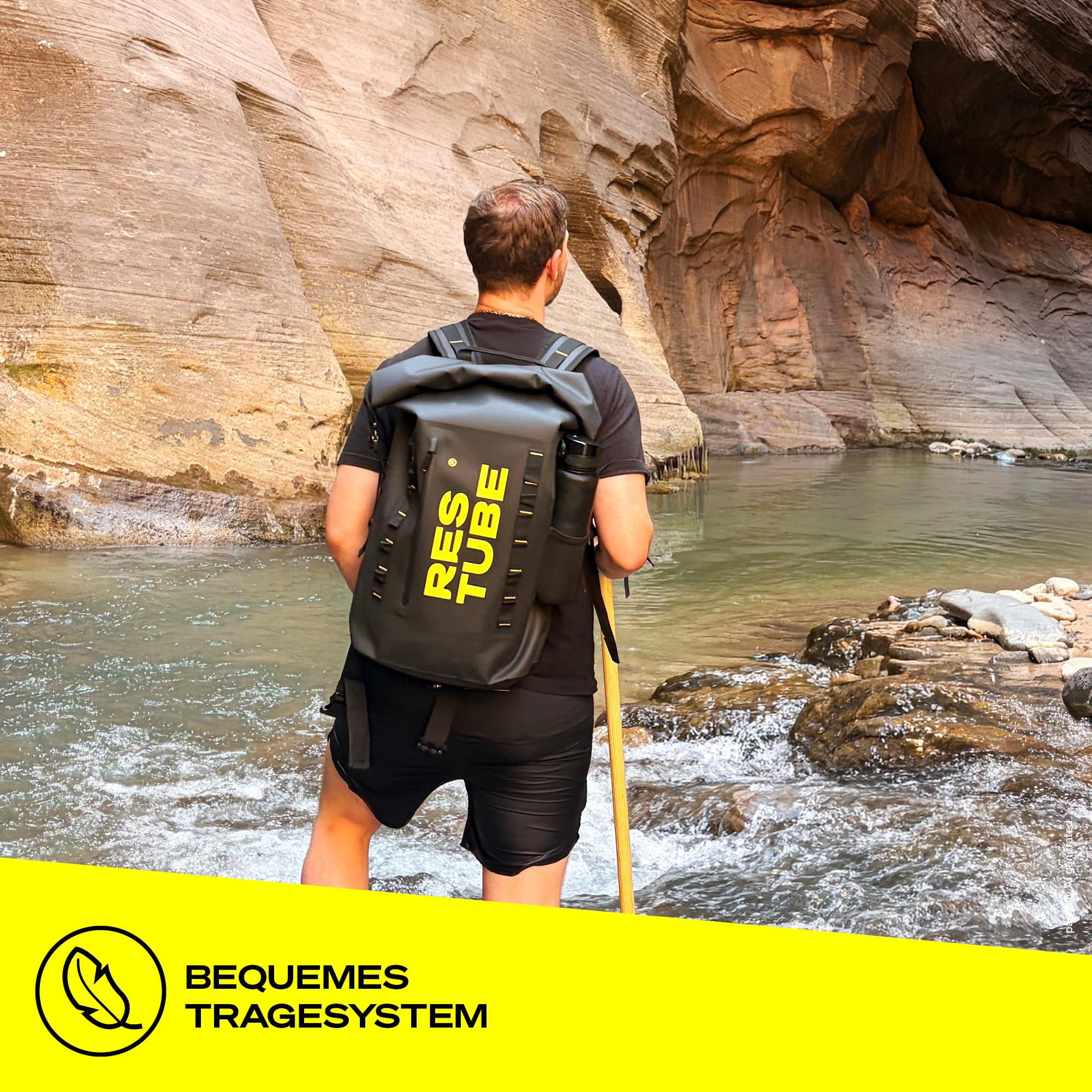 Restube Coast 25L wasserdichter Rucksack - Wasserfester Rolltop - Laptop-Fach - Flaschenhalter - Daypack für Alltag, Pendeln, Fahrrad, Outdoor & Abenteuer am Wasser