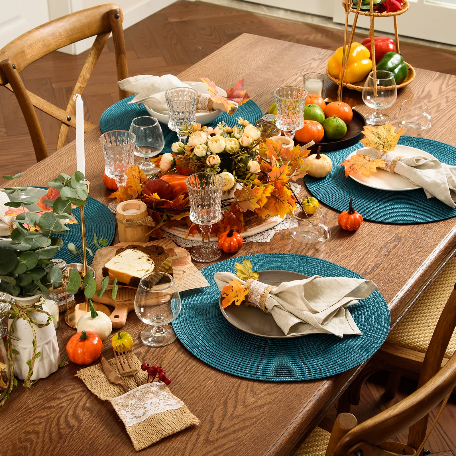 Set 12 Tovagliette Feltro Rotonde Lavabili - Antiscivolo, Resistente Al Calore Con Sottovaso, Blu Scuro - Foto 11