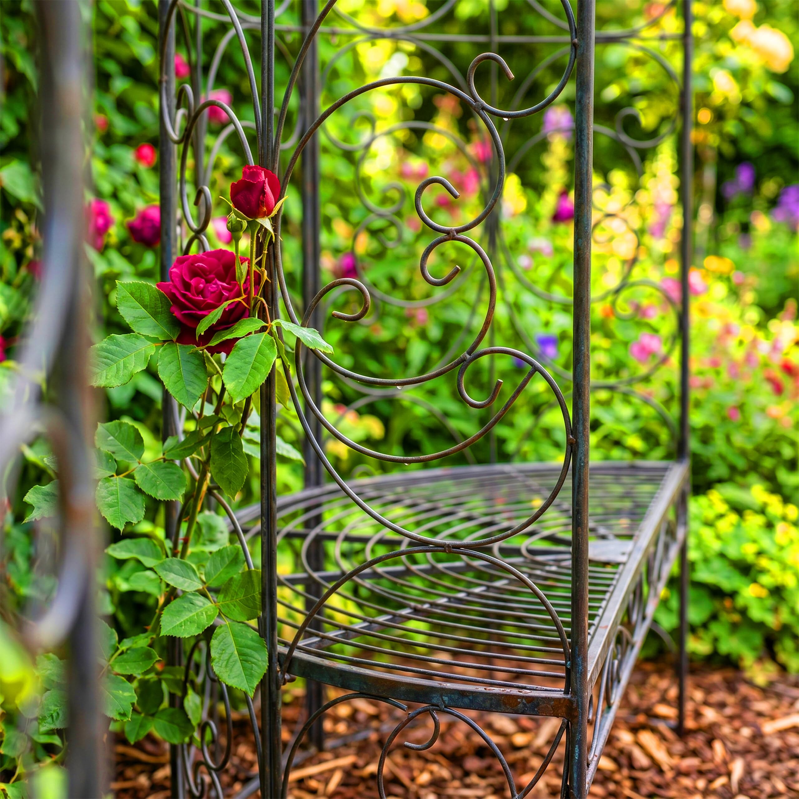 Panchina da Giardino Relaxdays con Arco per rampicanti, Portata 240 kg, A x L x P 178 x 120 x 58 cm, Nero