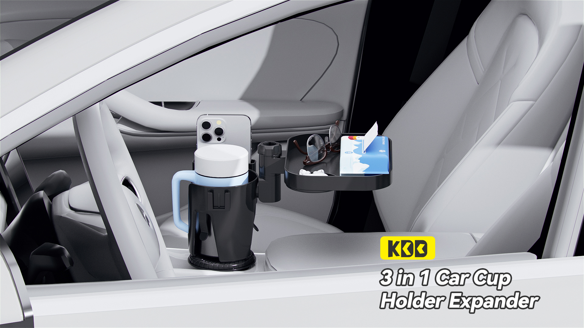 KDD Car Cup Holder Expander - 3 in 1 Cup Holder Adapter with Adjustable Base - Detachable Phone Holder & 360° Rotation Food Tray for Car - Compatible with Vehicles, Car, Road Trip Essentials‼️missing a phone holder‼️