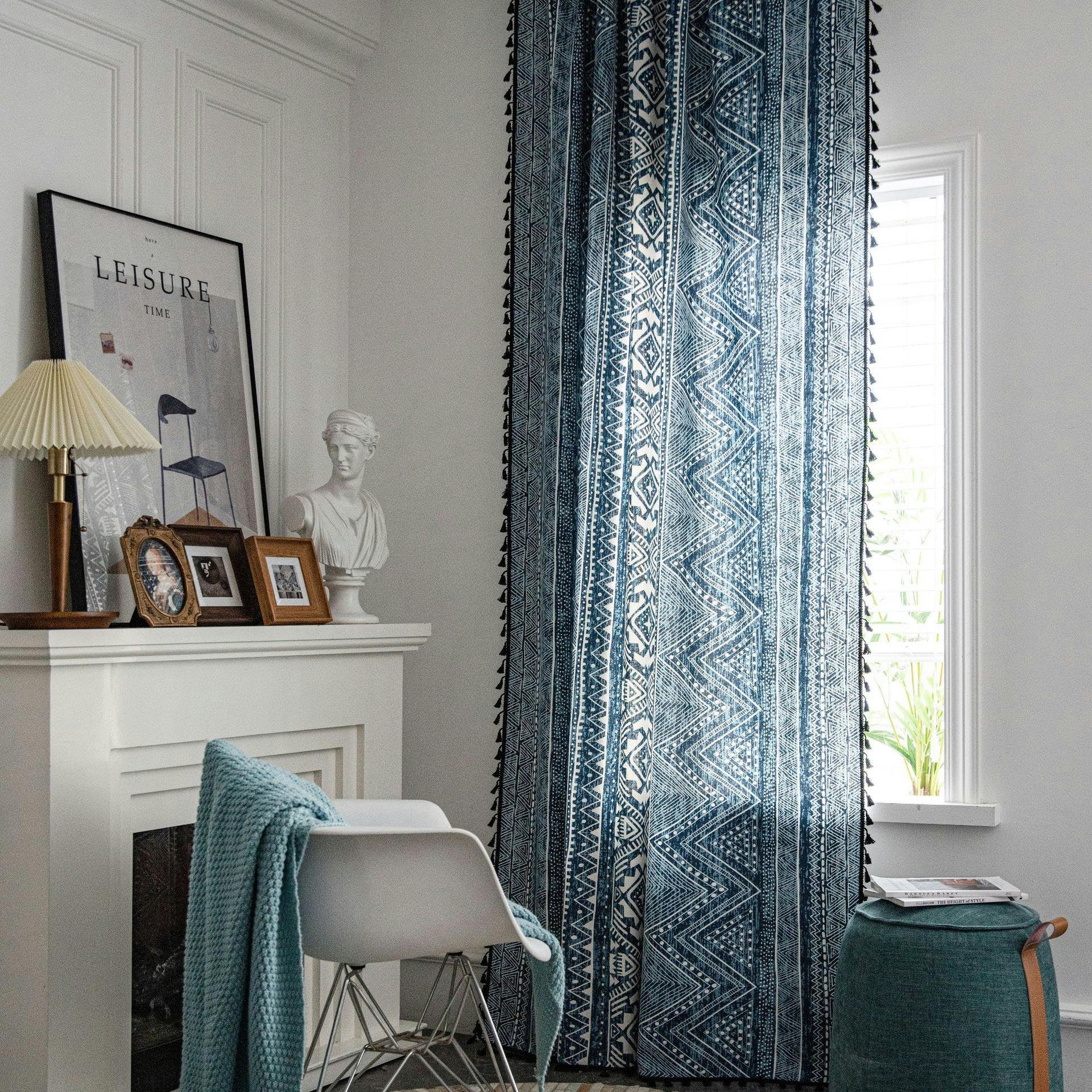 Rideaux en coton et lin de haute qualité style bohème chic 150x280