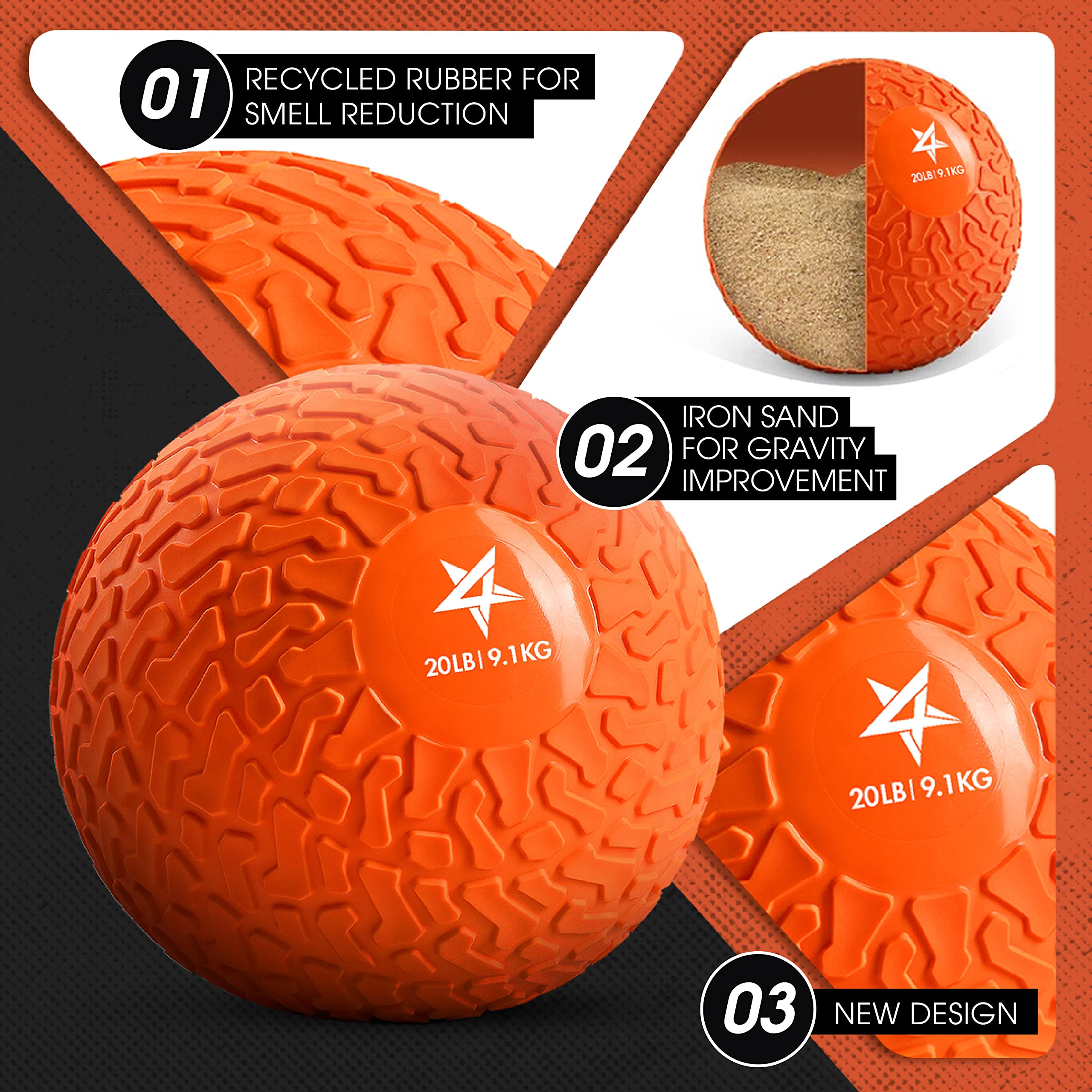 Yes4All Slam Balls (arancione) 9,1 kg per allenamento di forza e crossfit - Slam Medicine Ball (LG75)