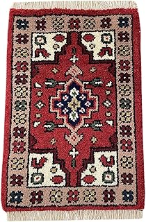 Brücke 40X60 cm Handgeknüpft Automatten Teppich Fußmatten 100% Wolle rot beige blau (PH24)