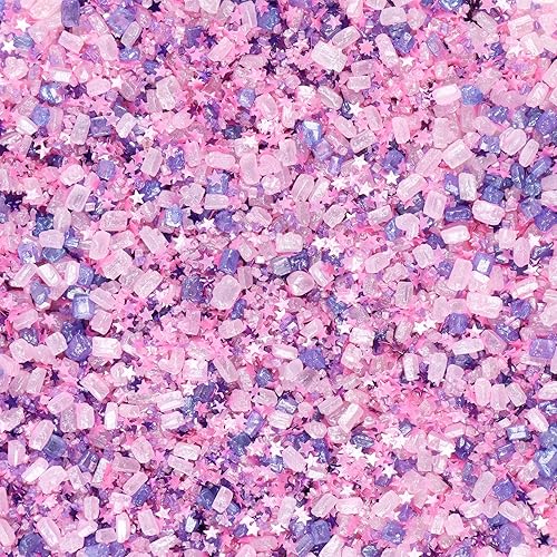 Mezcla de estrellas con purpurina rosa comestible de lijado, chispas de azúcar moradas y rosas comestibles para decoración de pasteles, azúcar rosa