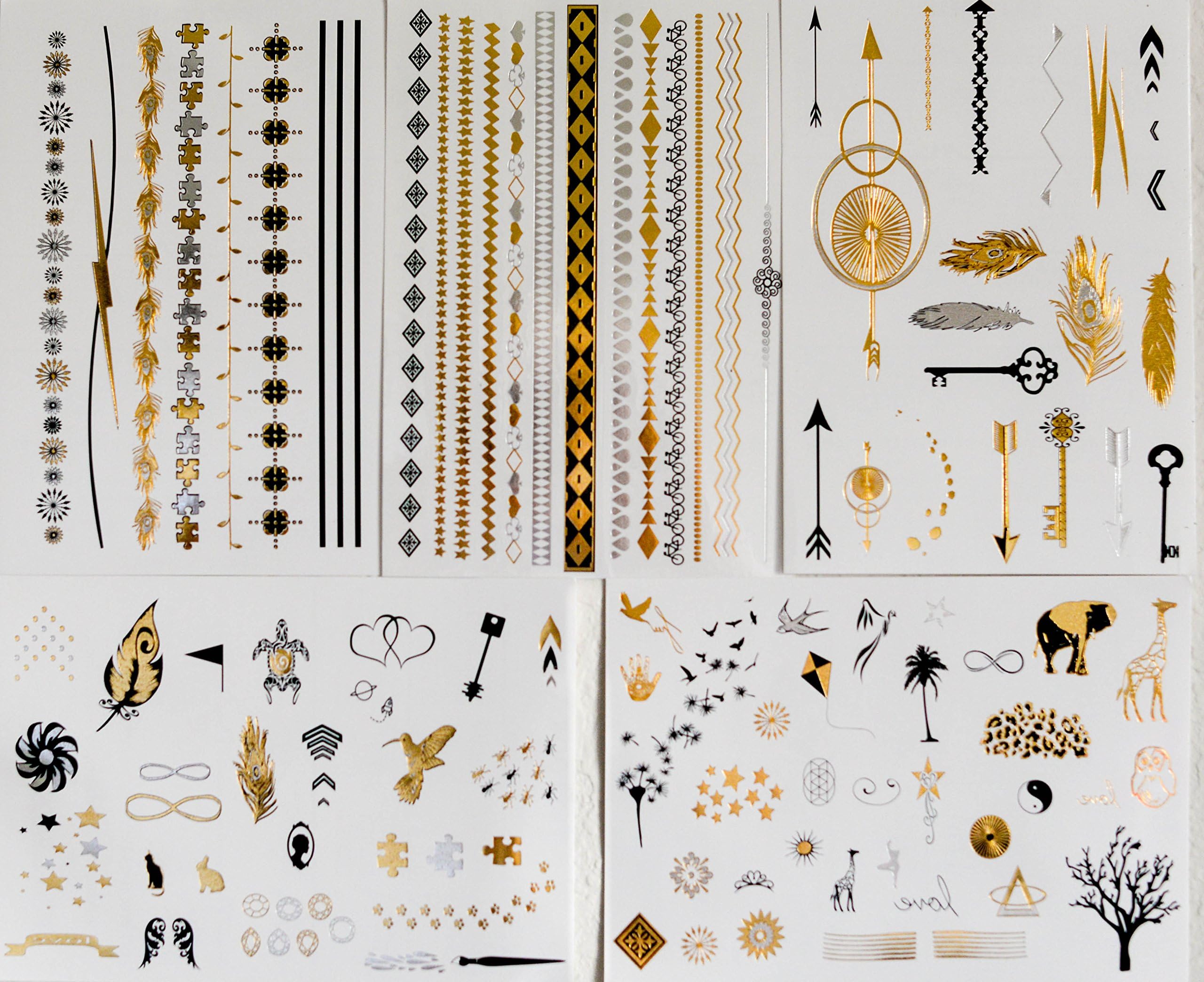 Frosted Ink Designs Super Shiny Metallic Temporary Tattoos, 5 Sheets