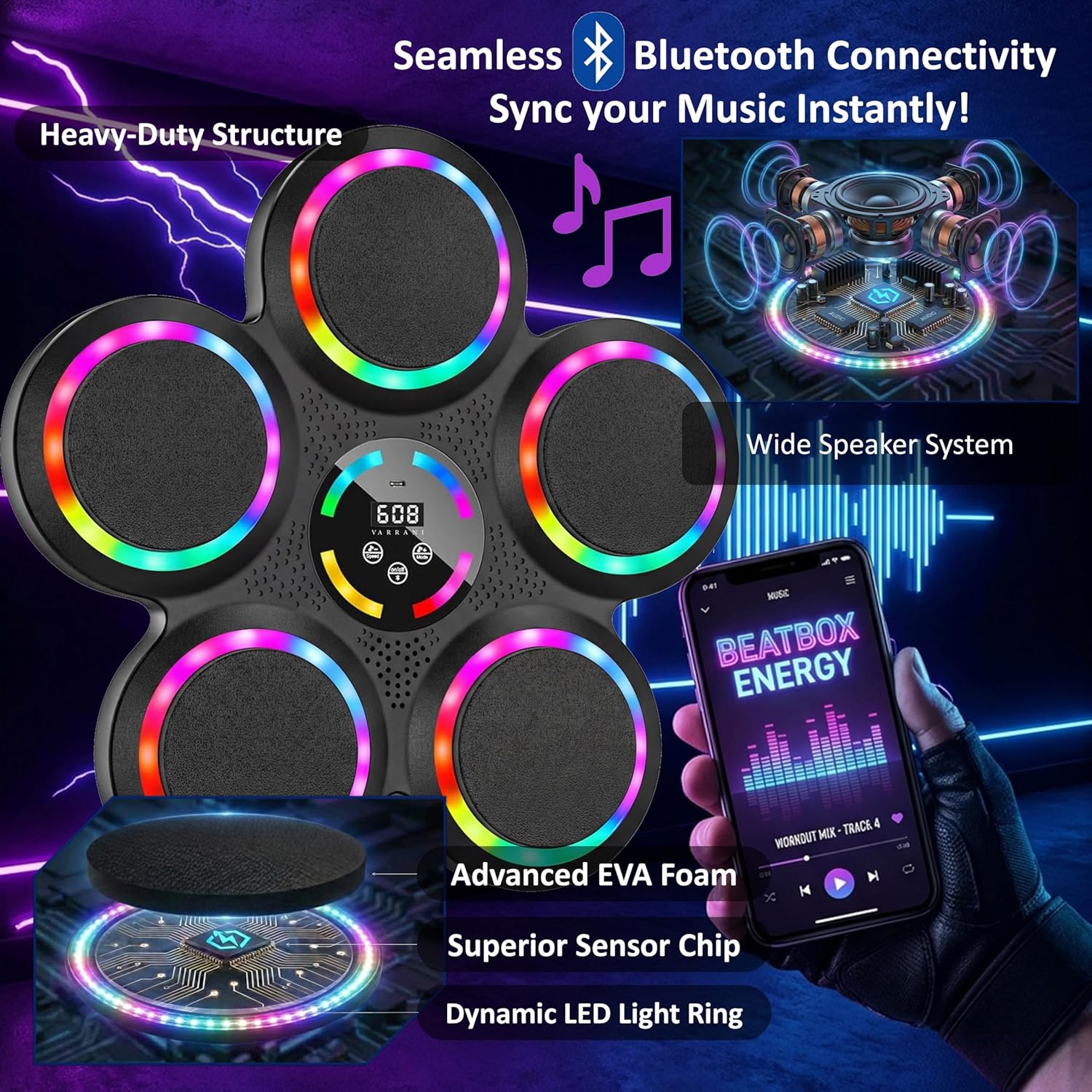 Smart Musical Boxing Machine with 2 Pairs of Gloves - 2026 Upgraded Music Box Machine for Kids & Adults, Wall Mounted Bluetooth Rhythm Punching Trainer, Home Fitness Gift